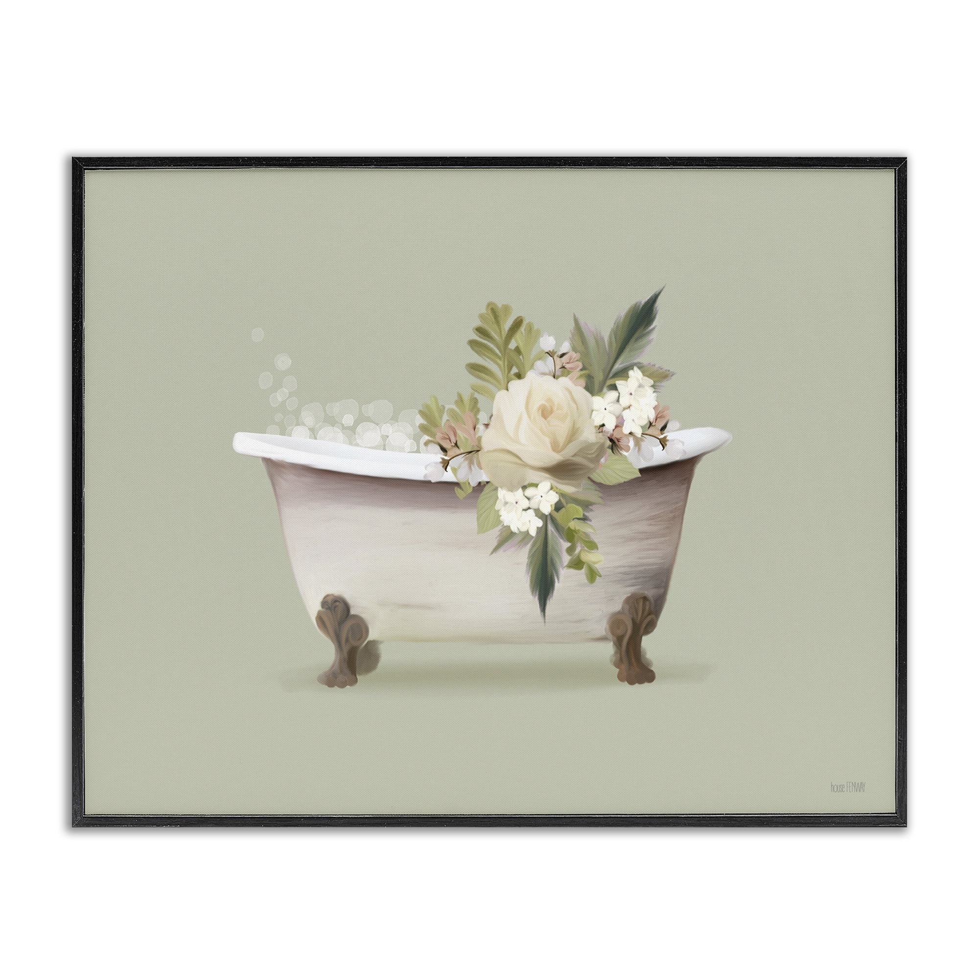 Stupell Industries Floral Rose Tub Bath & Laundry Painting Black Framed Art Print Wall Art, 14 x 11