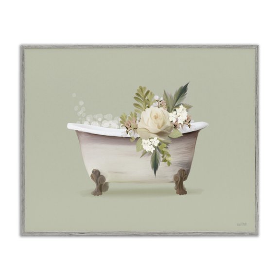 Stupell Industries Floral Rose Tub Bath & Laundry Painting Gray Framed Art Print Wall Art, 20 x 16