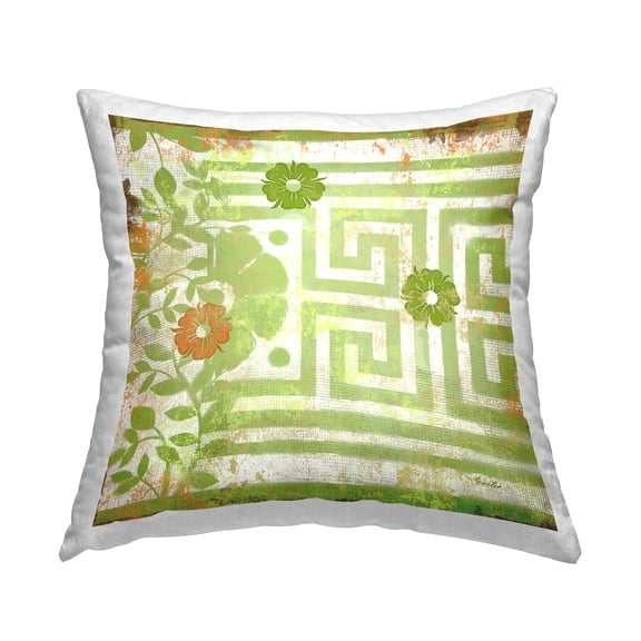 Stupell Industries Floral Rustic Green Greek Key Printed Throw Pillow Design by Evelia Designs