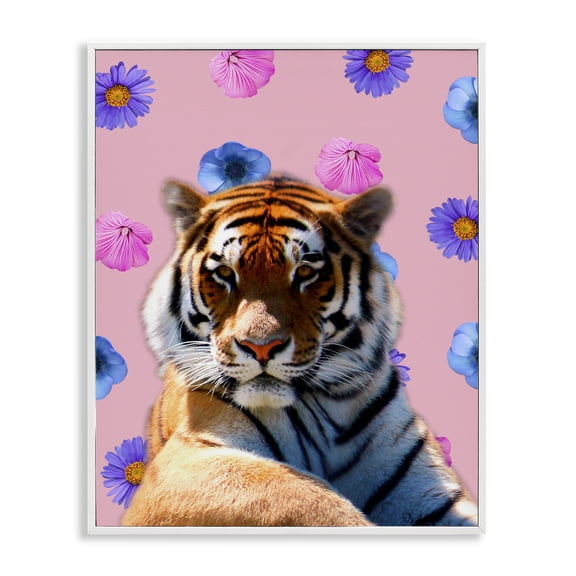 Stupell Industries Floral Safari Tiger Animals Painting White Framed Art Print Wall Art, 16 x 20