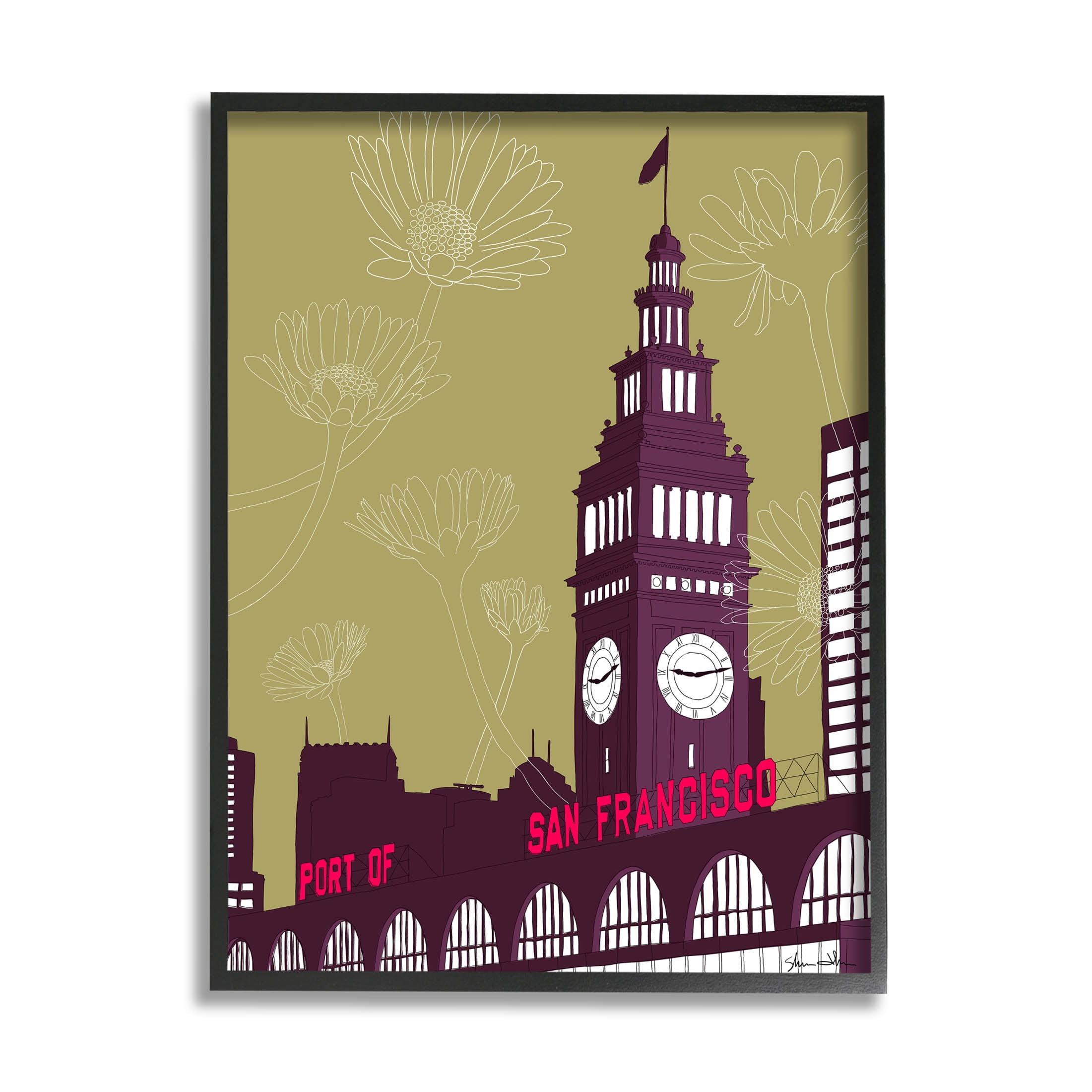 Stupell Industries Floral San Francisco City Graphic Art Black Framed Art Print Wall Art, Design by Shane Donahue