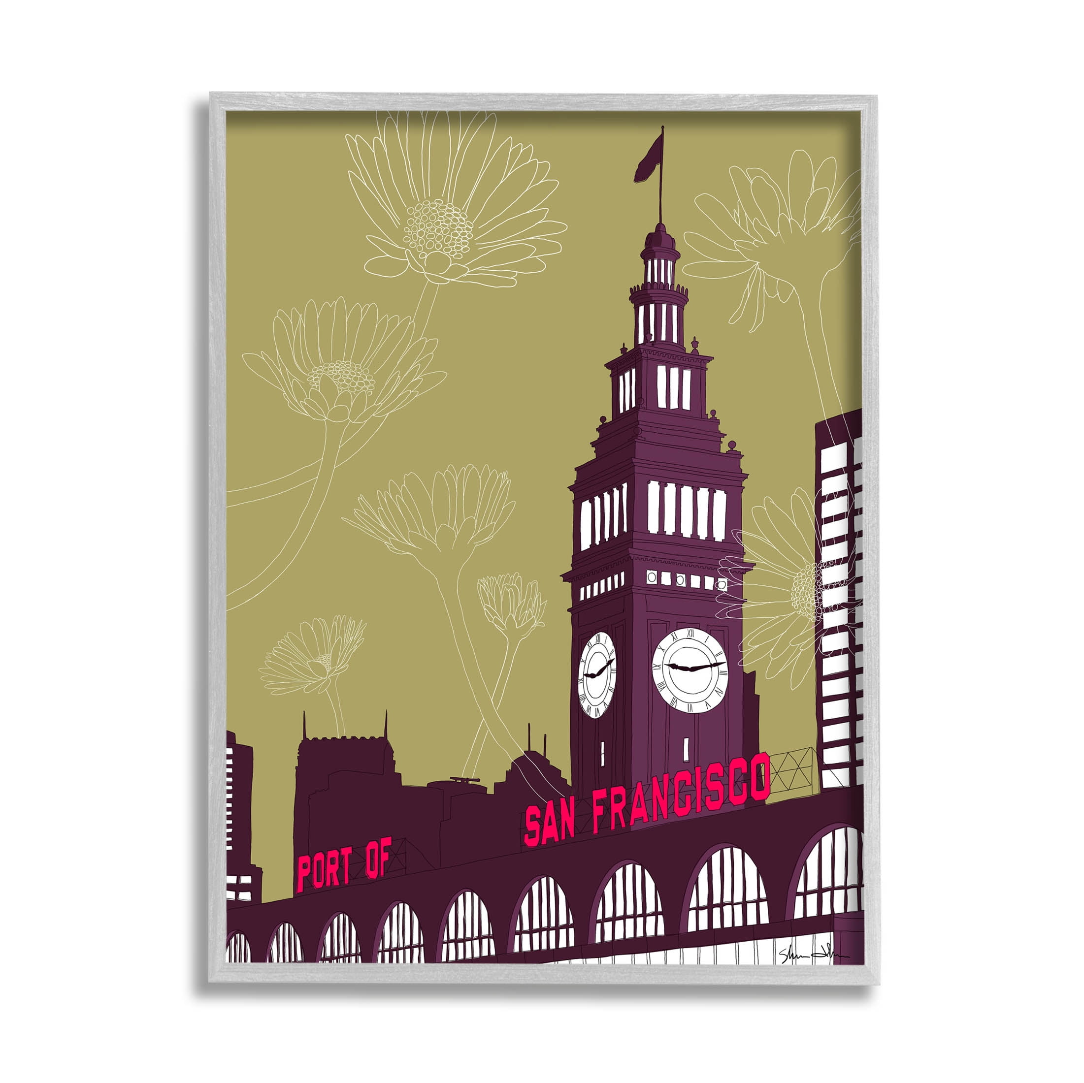 Stupell Industries Floral San Francisco City Graphic Art Gray Framed Art Print Wall Art, Design by Shane Donahue