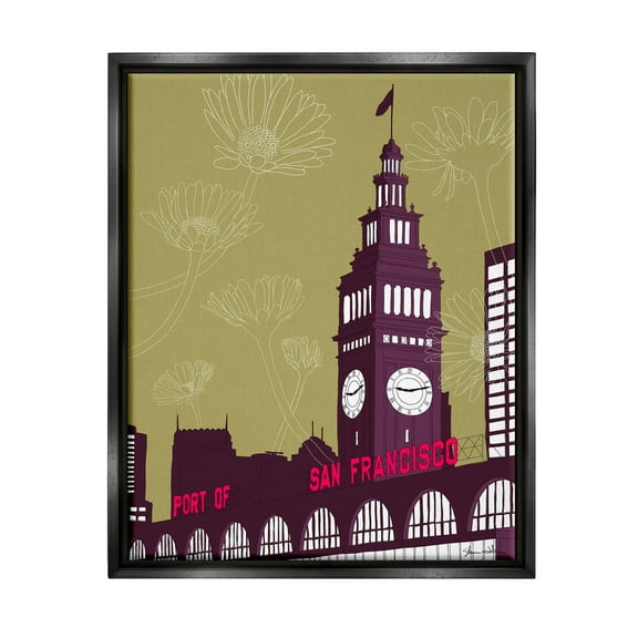 Stupell Industries Floral San Francisco City Graphic Art Jet Black Floating Framed Canvas Print Wall Art, Design by Shane Donahue