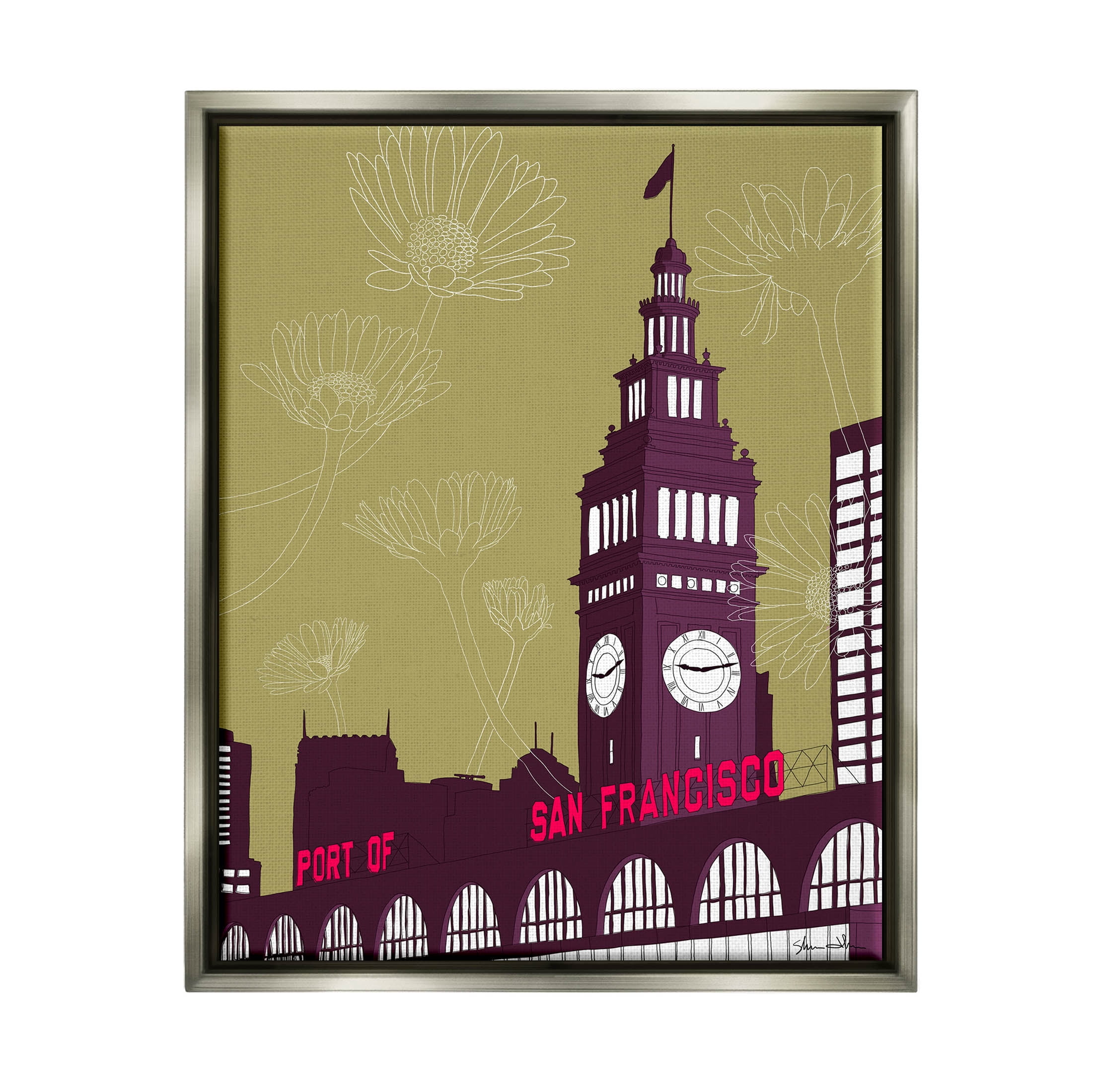 Stupell Industries Floral San Francisco City Graphic Art Luster Gray Floating Framed Canvas Print Wall Art, Design by Shane Donahue