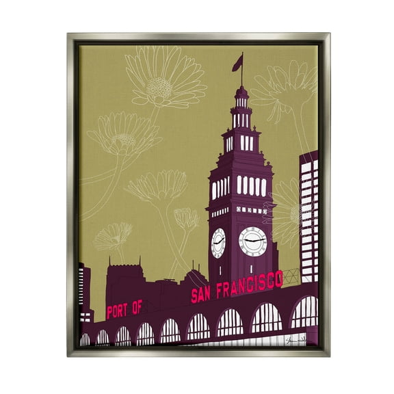 Stupell Industries Floral San Francisco City Graphic Art Luster Gray Floating Framed Canvas Print Wall Art, Design by Shane Donahue