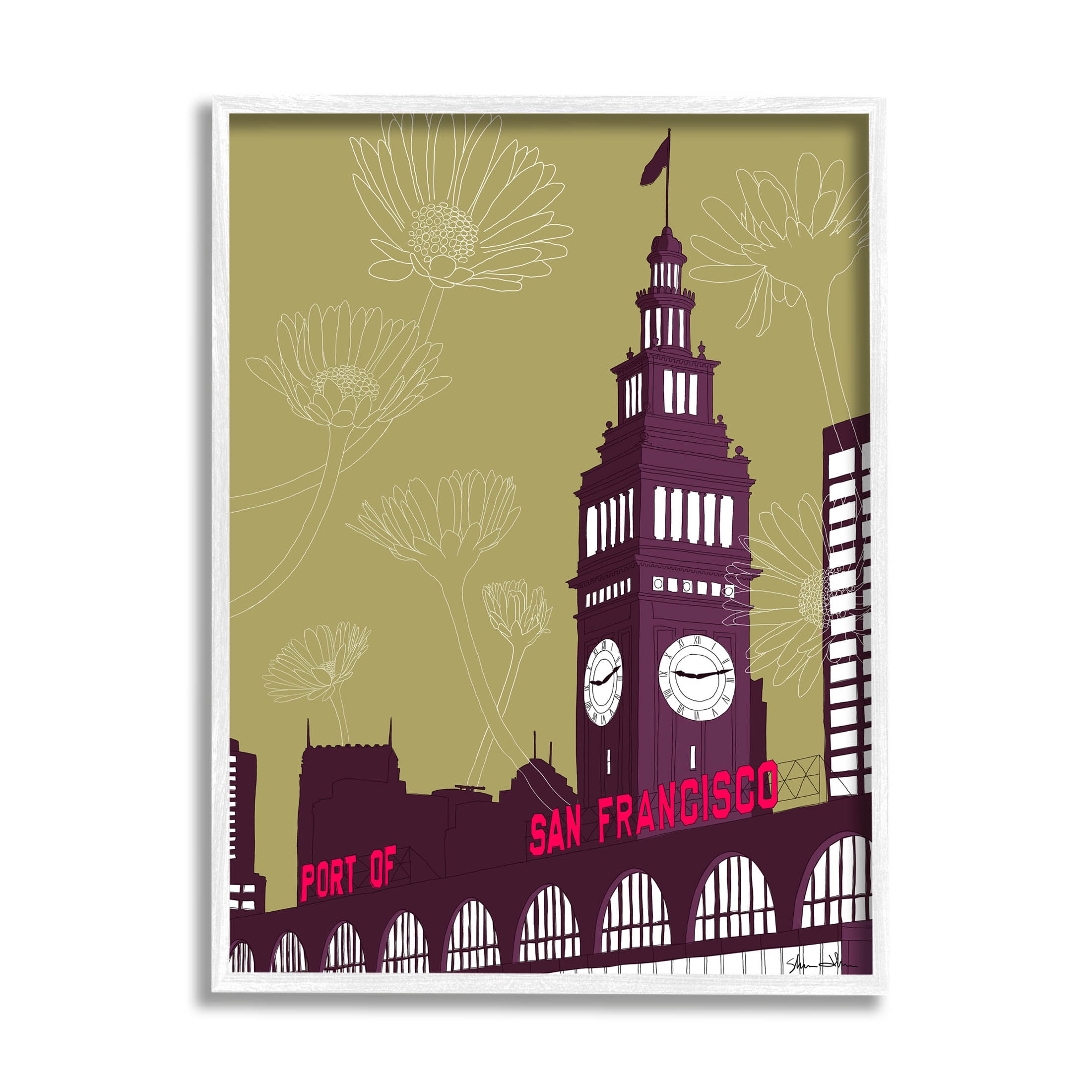 Stupell Industries Floral San Francisco City Graphic Art White Framed Art Print Wall Art, Design by Shane Donahue
