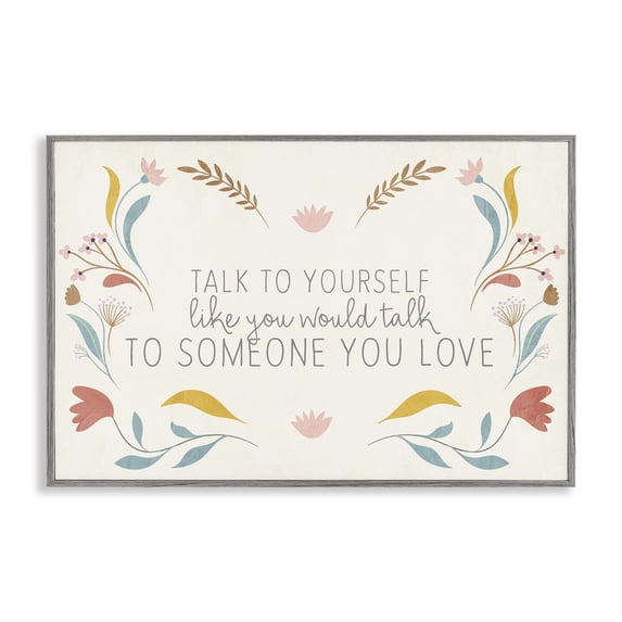 Stupell Industries Eclectic Floral Self Love Inspirational Gray Framed Giclee Art, 24 x 16, by Kim Allen