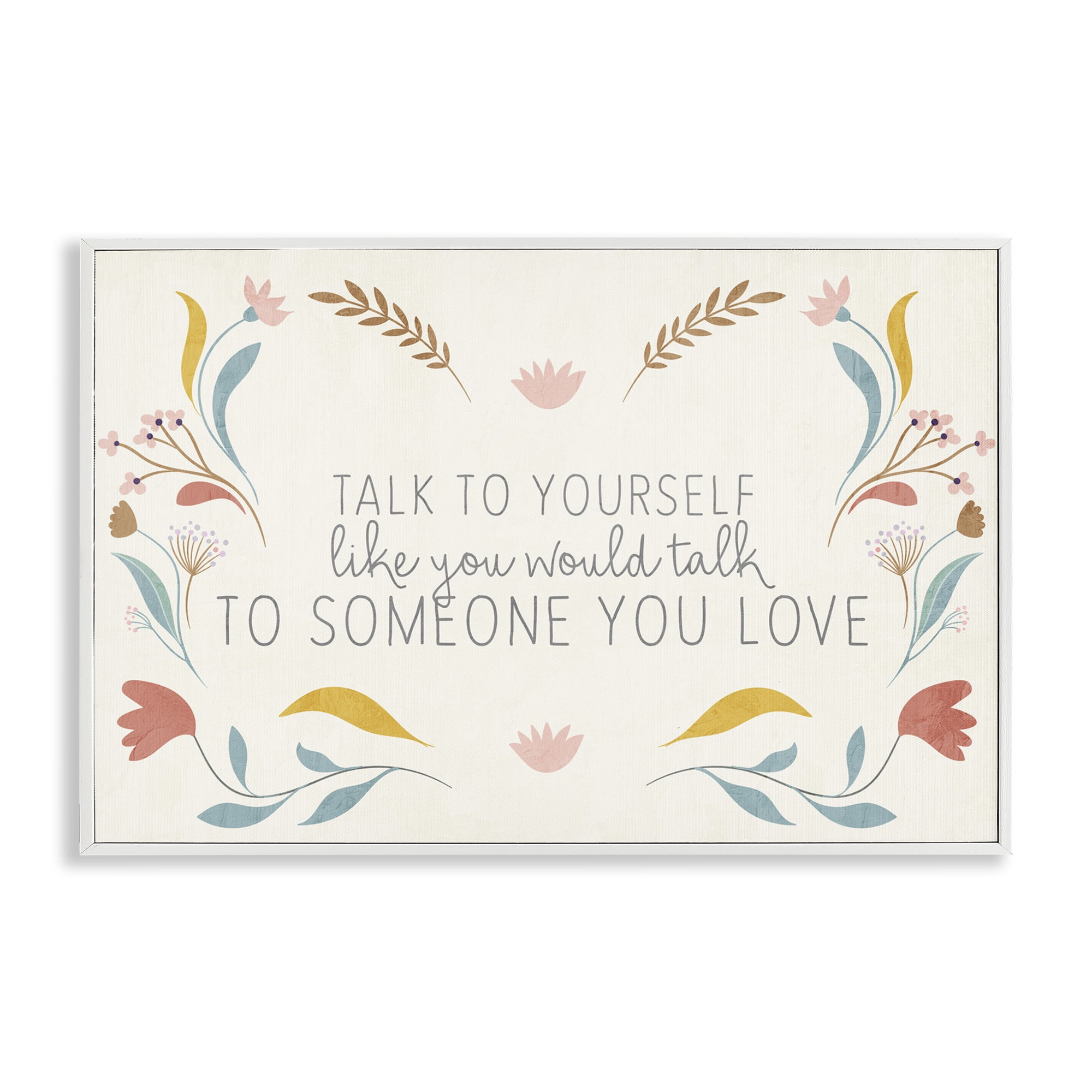 Stupell Industries Floral Self Love Inspirational Plants & Flowers Painting White Framed Art Print Wall Art, 24 x 16