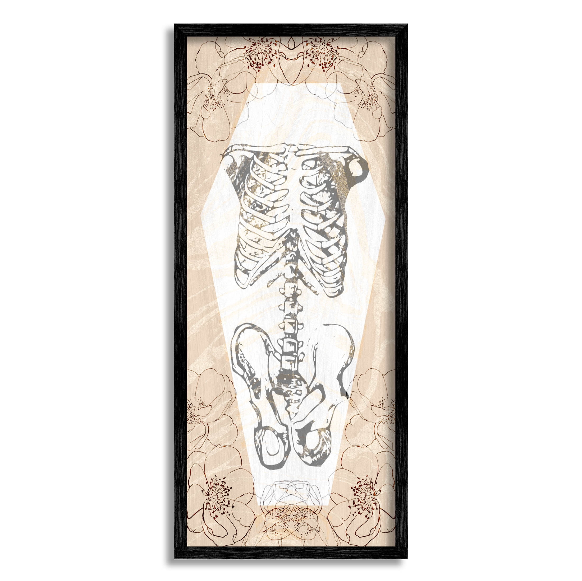 Stupell Industries Floral Skeleton Halloween Layered Graphic Art Black Framed Art Print Wall Art, Design by Lil' Rue
