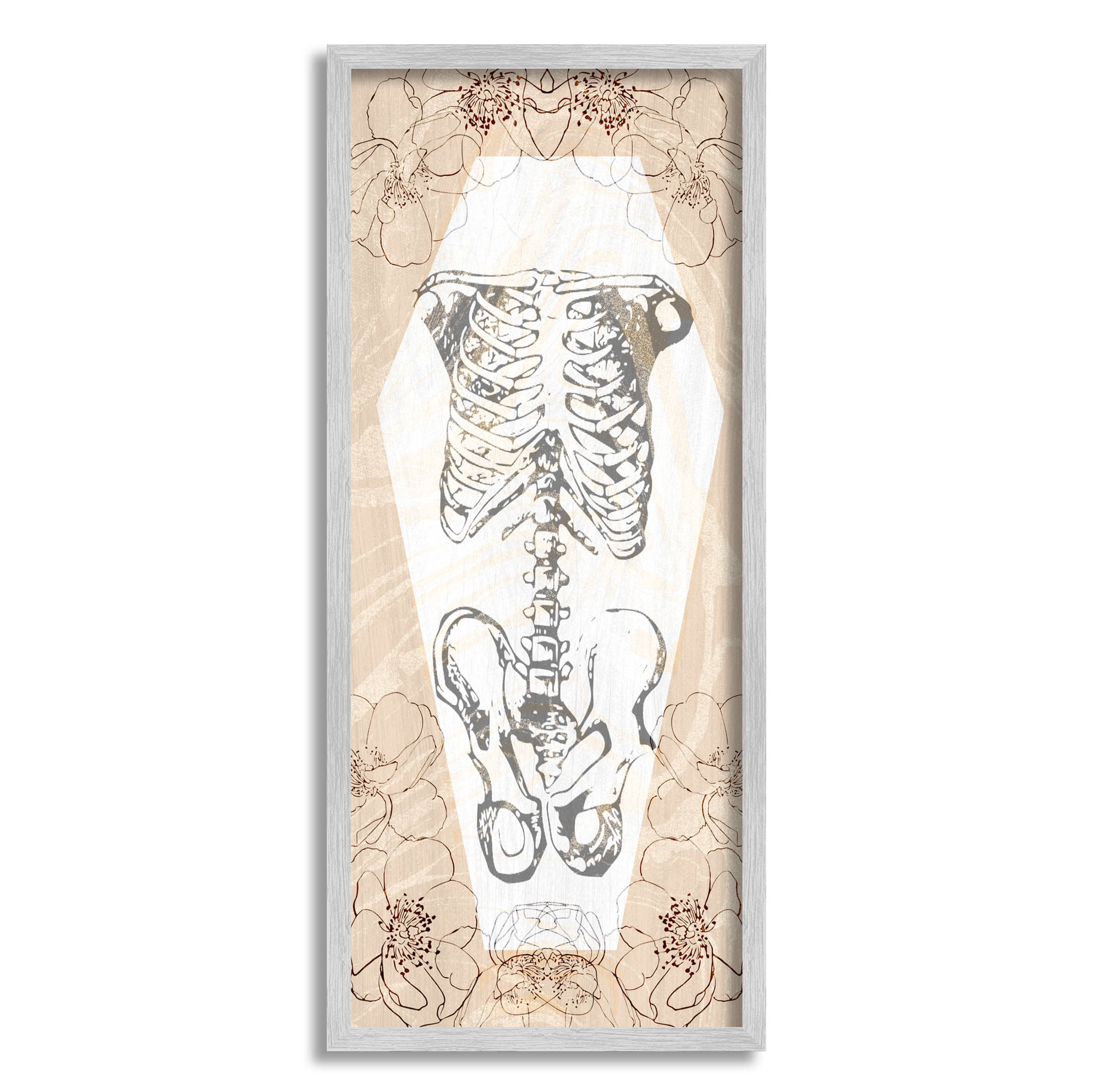 Stupell Industries Floral Skeleton Halloween Layered Graphic Art Gray Framed Art Print Wall Art, Design by Lil' Rue