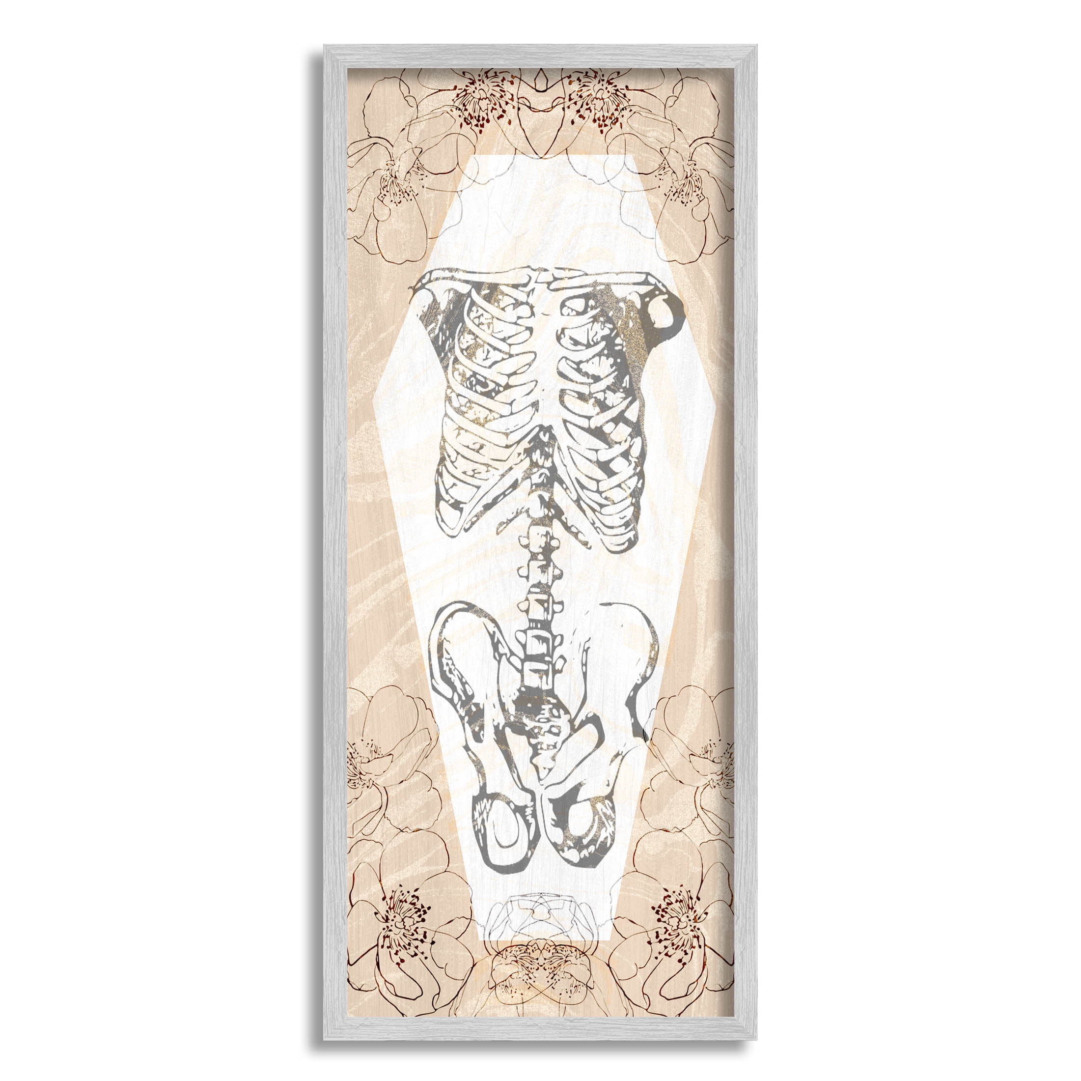 Stupell Industries Floral Skeleton Halloween Layered Graphic Art Gray Framed Art Print Wall Art, Design by Lil' Rue