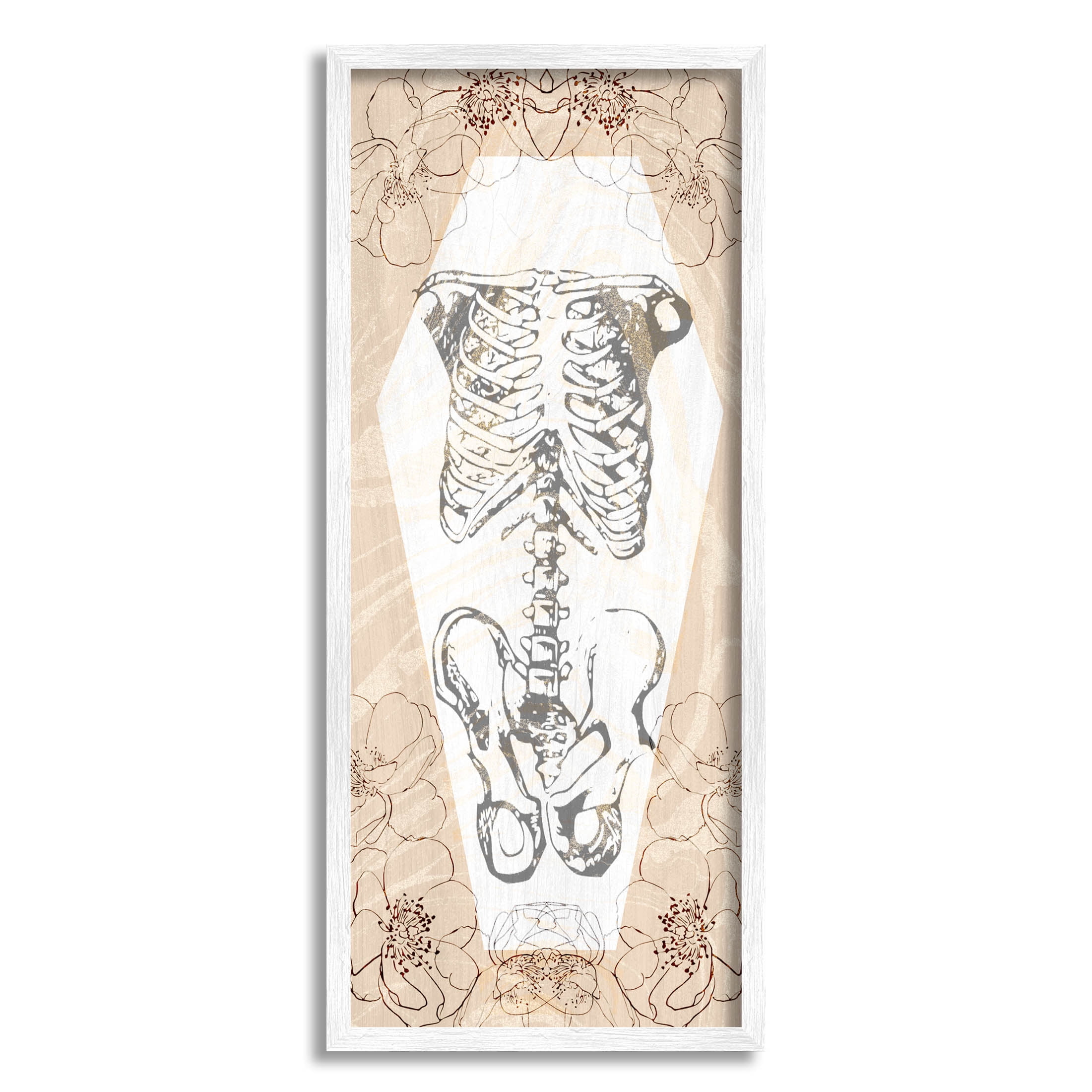Stupell Industries Floral Skeleton Halloween Layered Graphic Art White Framed Art Print Wall Art, Design by Lil' Rue