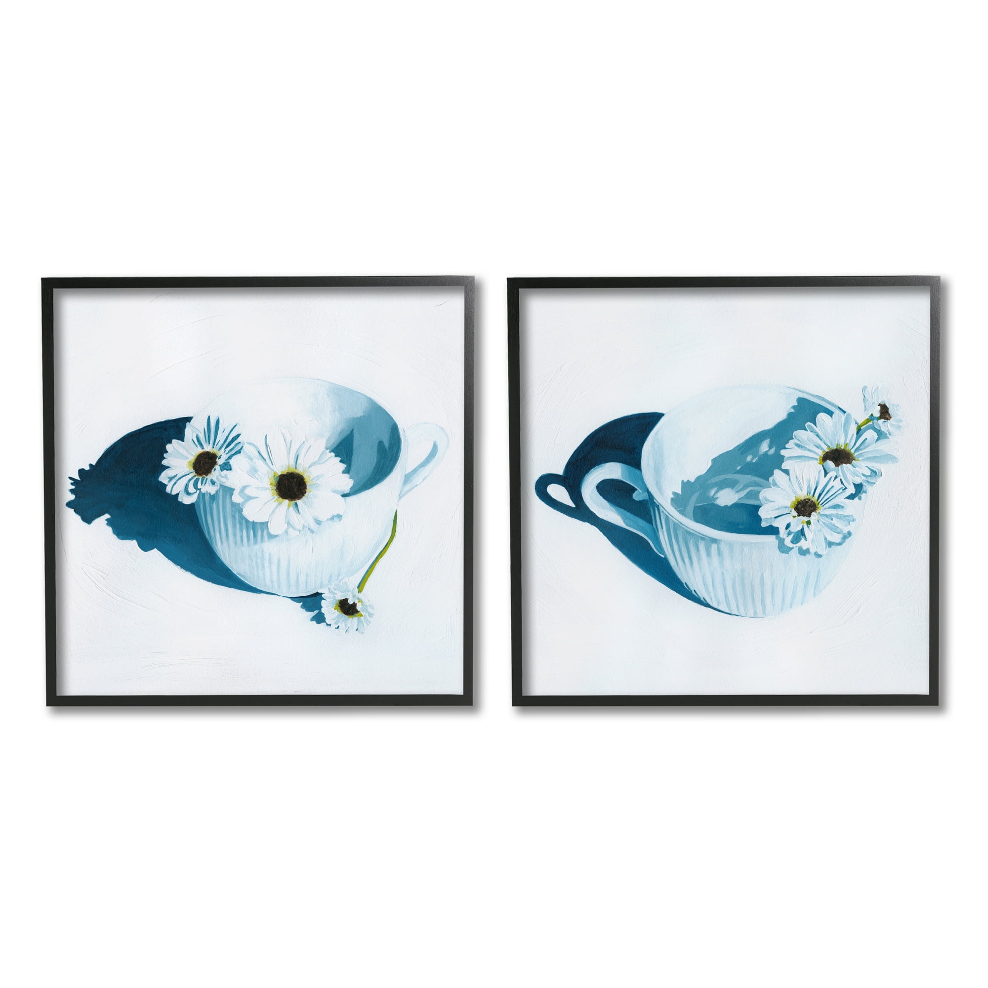 Stupell Industries Floral Sprigs in Teacup Botanical & Floral Painting Black Framed Art Print Wall Art, 24 x 24, Set of 2