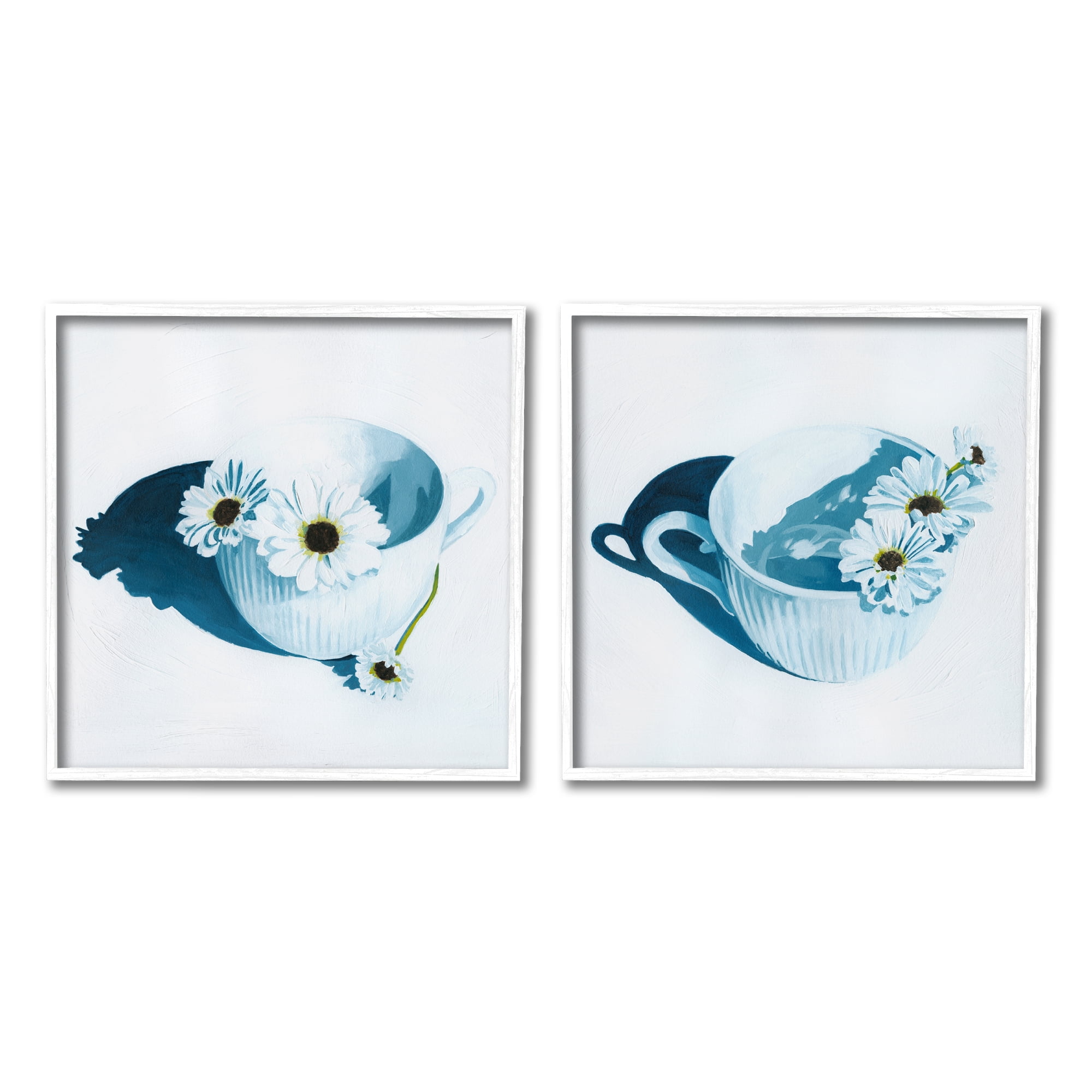 Stupell Industries Floral Sprigs in Teacup Botanical & Floral Painting White Framed Art Print Wall Art, 17 x 17, Set of 2