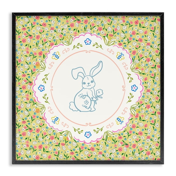 Stupell Industries Floral Spring Bunny & Sprig Black Framed Giclee Art, design by Angela Steahling