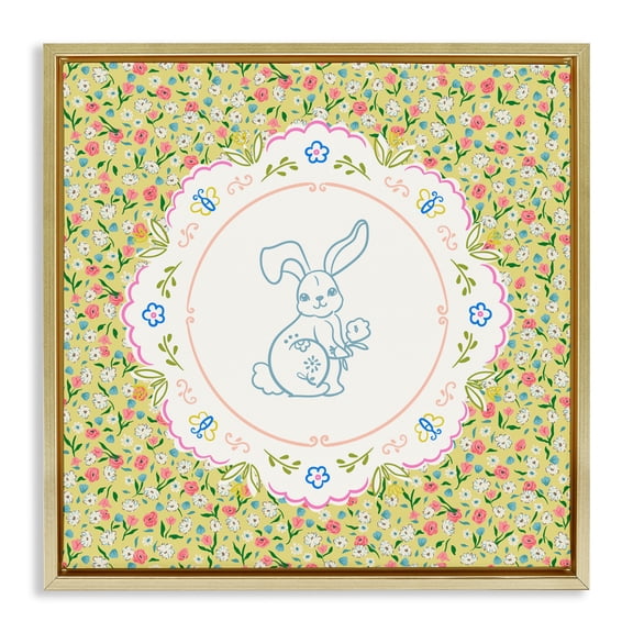 Stupell Industries Floral Spring Bunny & Sprig Gold Framed Floater Canvas Wall Art, design by Angela Steahling