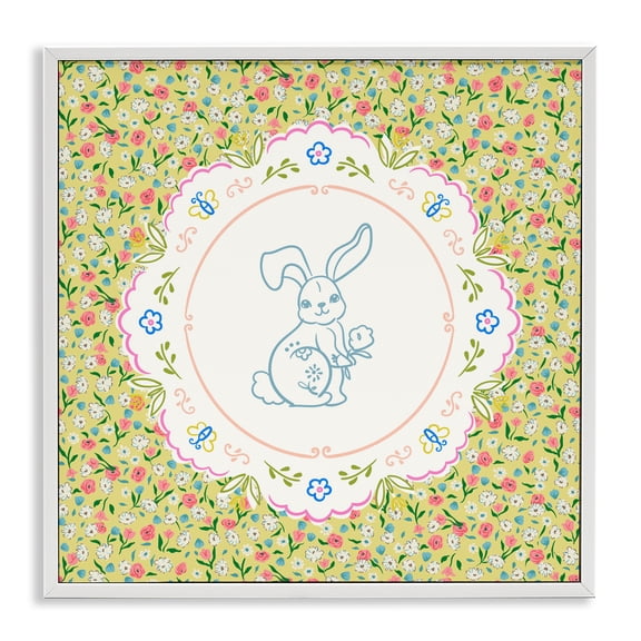 Stupell Industries Floral Spring Bunny & Sprig White Framed Giclee Art, design by Angela Steahling