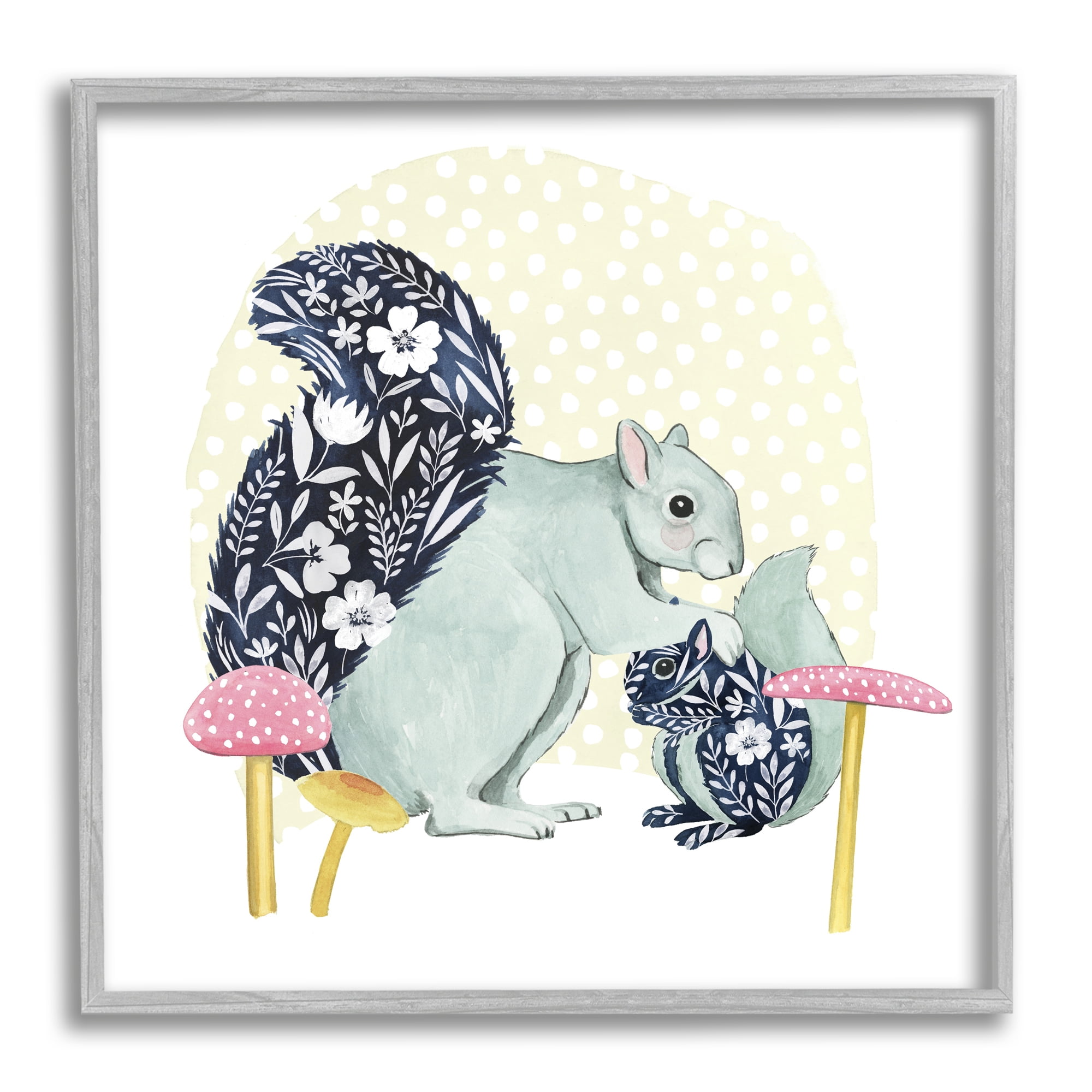 Stupell Industries Floral Squirrels & Mushrooms Animals & Insects Painting Gray Framed Art Print Wall Art