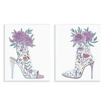 Stupell Industries Floral Stiletto Heel Boots Fashion Painting Unframed Art Print Wall Art, 11 x 14, Set of 2