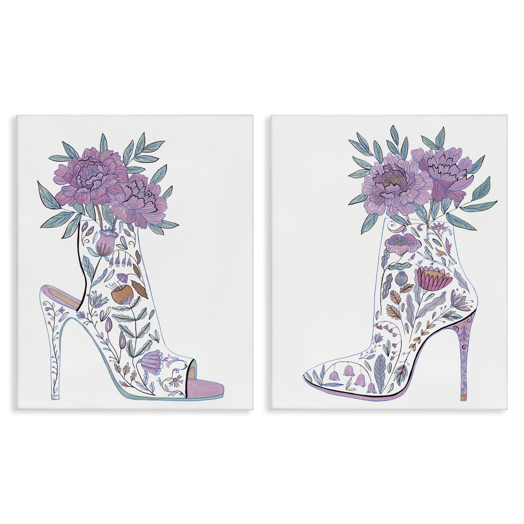 Stupell Industries Floral Stiletto Heel Boots Fashion Painting Wrapped Canvas Art Print Wall Art, 24 x 30, Set of 2