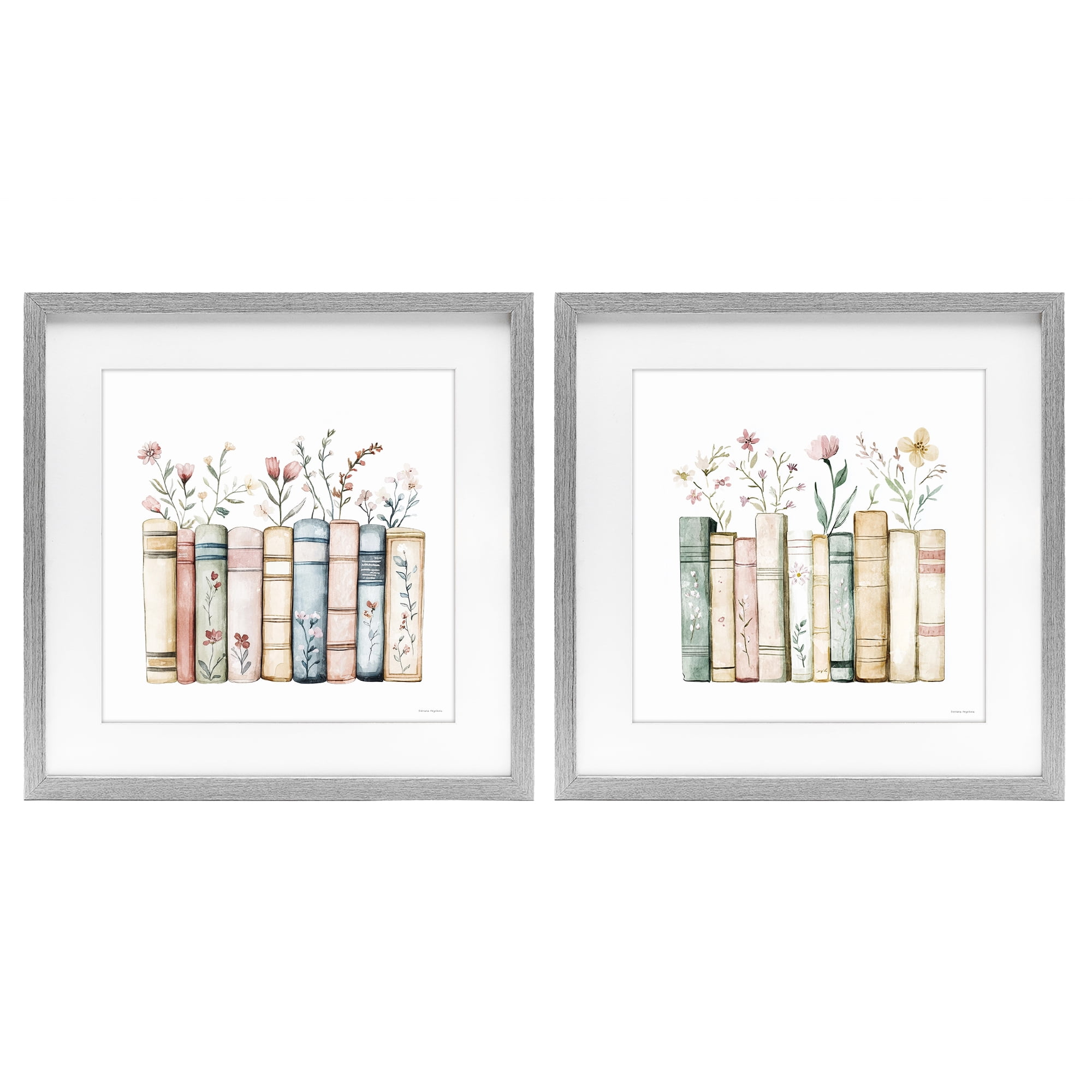 Stupell Industries Floral Stories & Blossoms 2 Piece Gray Framed Print Under Glass Set, design by Svetlana Aleynikova