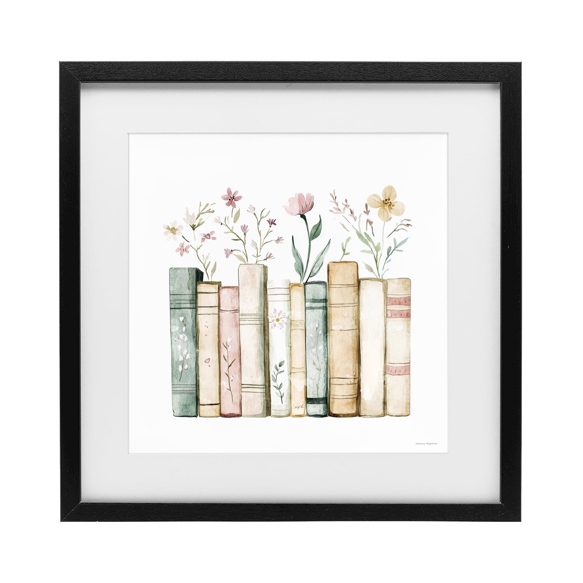 Stupell Industries Floral Stories Library Black Framed Print Under Glass, design by Svetlana Aleynikova