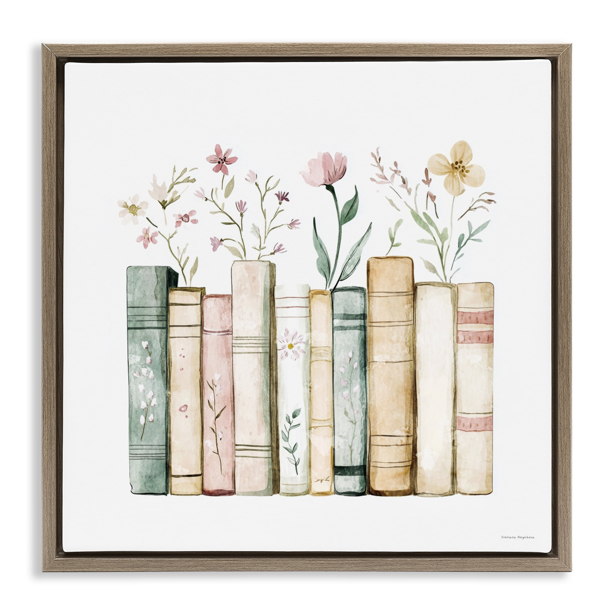 Stupell Industries Floral Stories Library Brown Framed Floater Canvas Wall Art, design by Svetlana Aleynikova