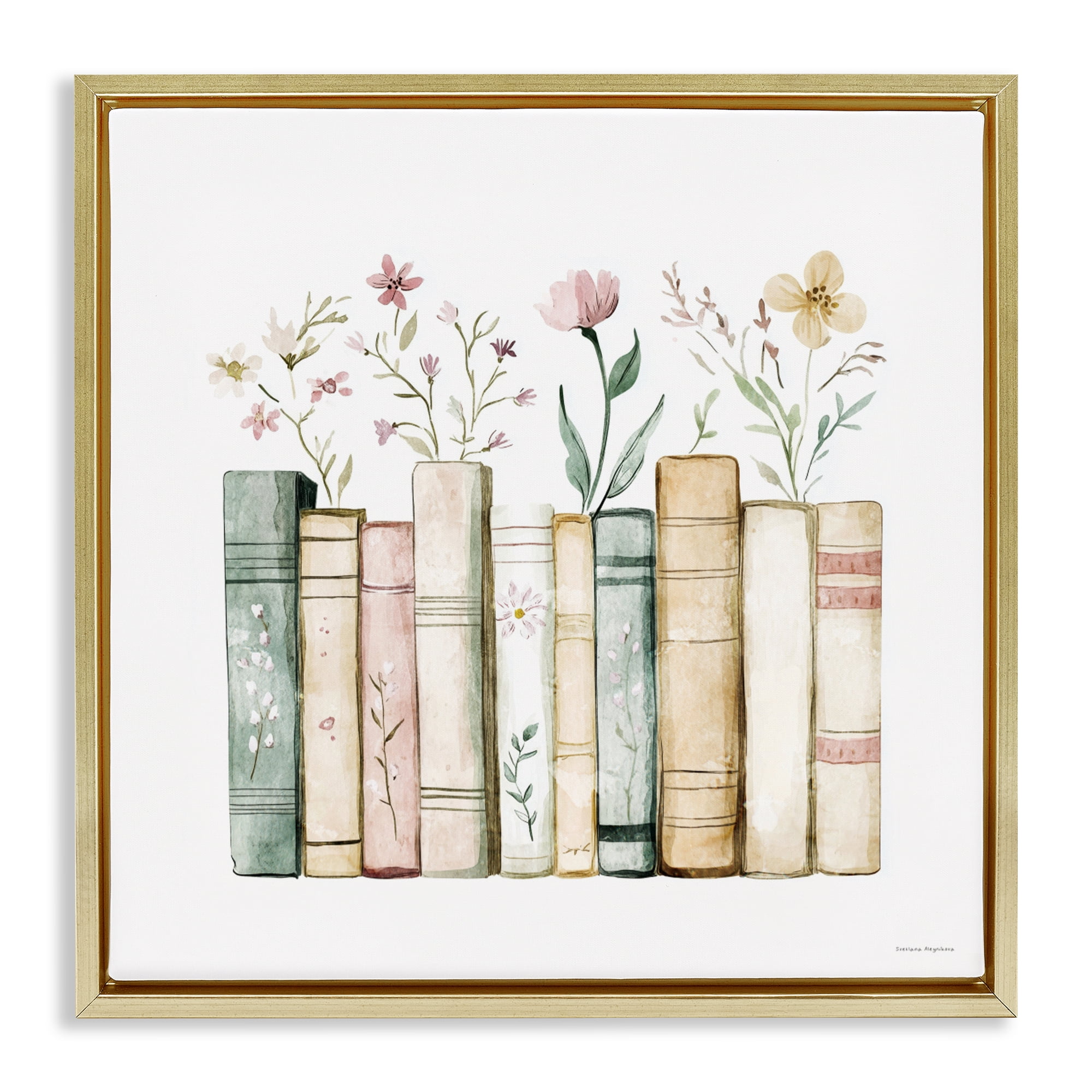 Stupell Industries Floral Stories Library Gold Framed Floater Canvas Wall Art, design by Svetlana Aleynikova