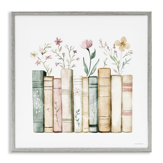 Stupell Industries Farmhouse Floral Stories Library Gray Framed Giclee Art, 17 x 17, by Svetlana Aleynikova