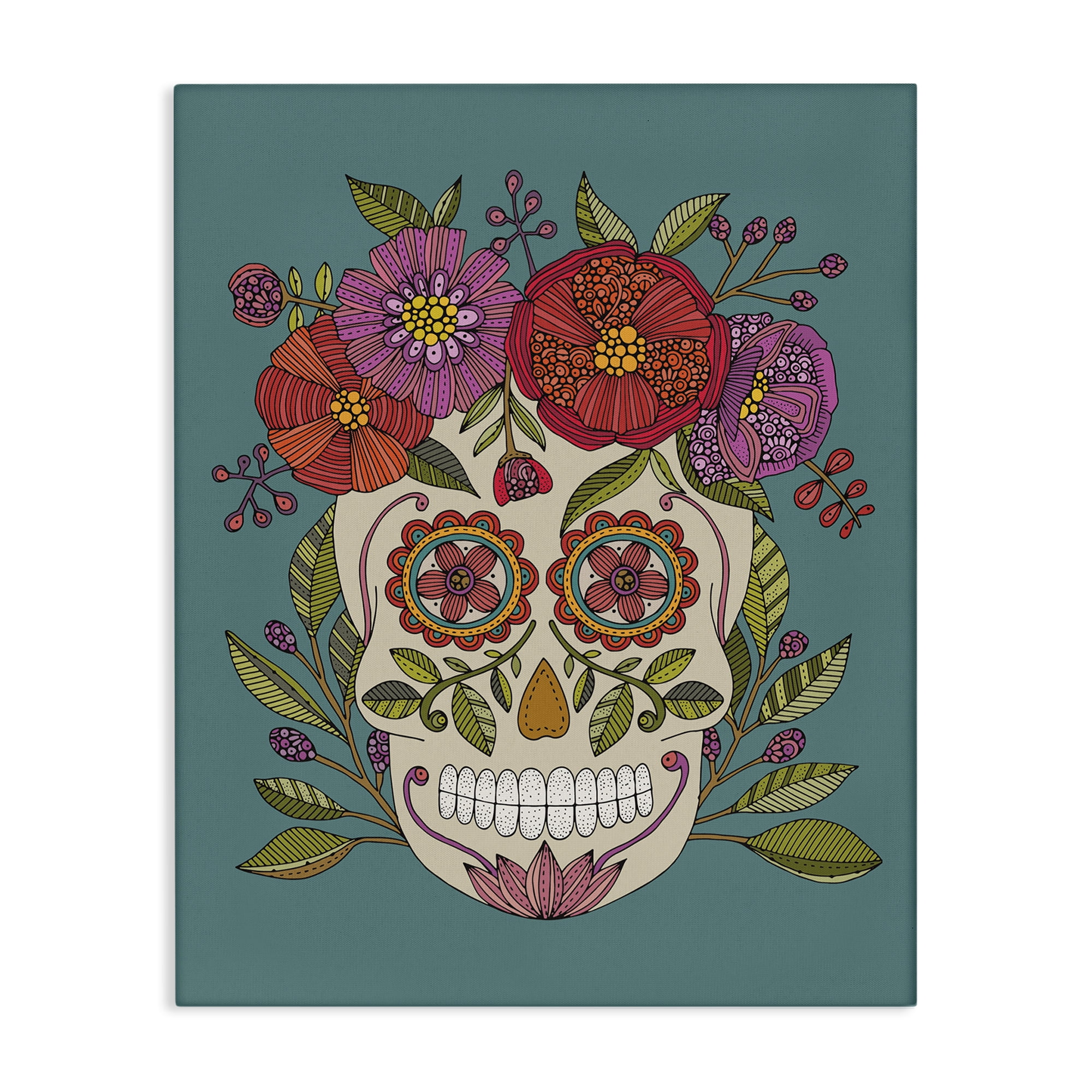 Stupell Industries Floral Sugar Skull Holiday Painting Gallery Wrapped Canvas Art Print Wall Art, 24 x 30