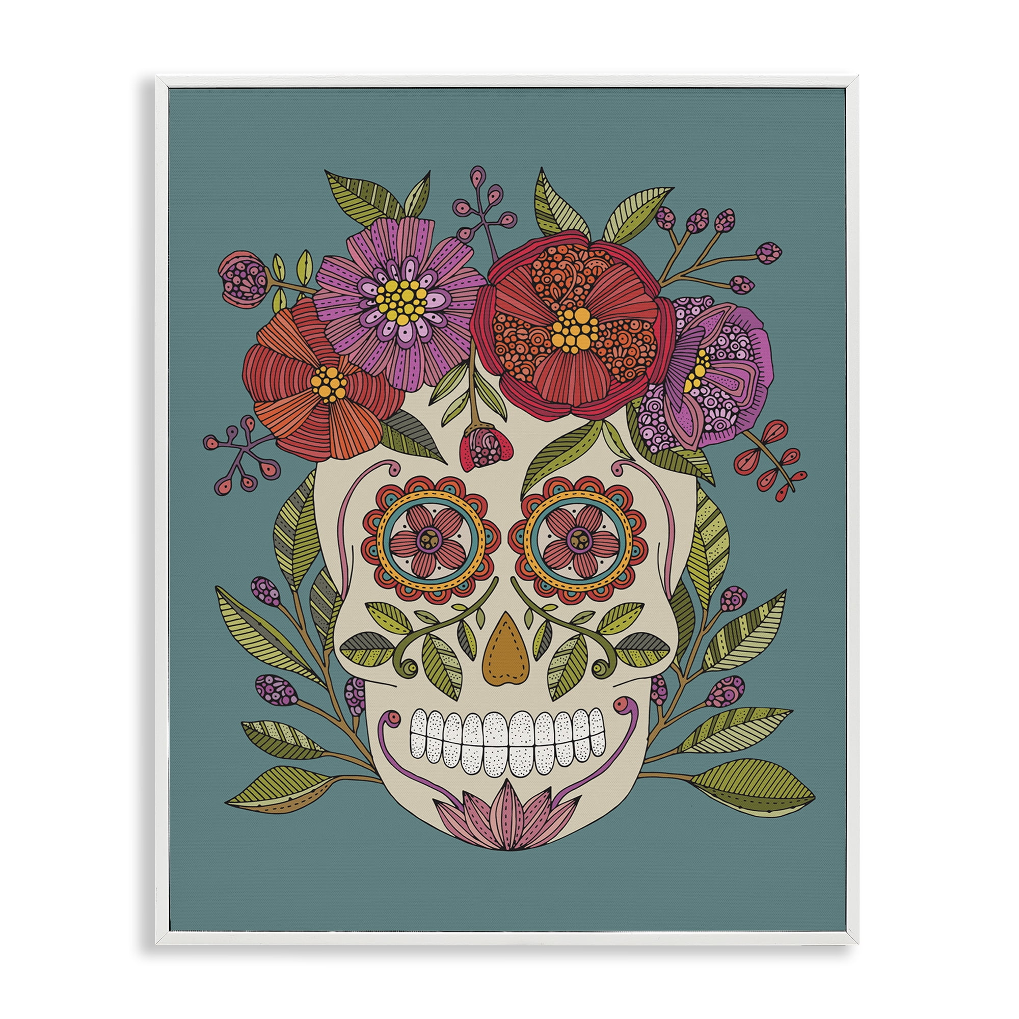 Stupell Industries Floral Sugar Skull Holiday Painting White Framed Art Print Wall Art, 11 x 14