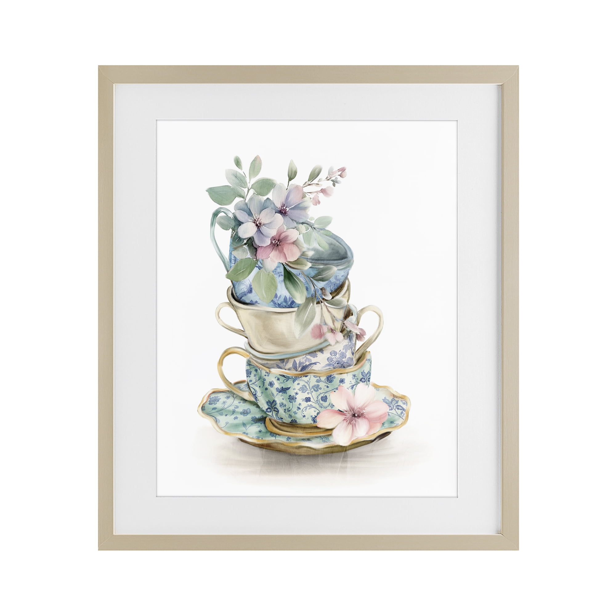 Stupell Industries Floral Teacup Chinoiserie Birch Framed Print Under Glass, design by Kim Allen