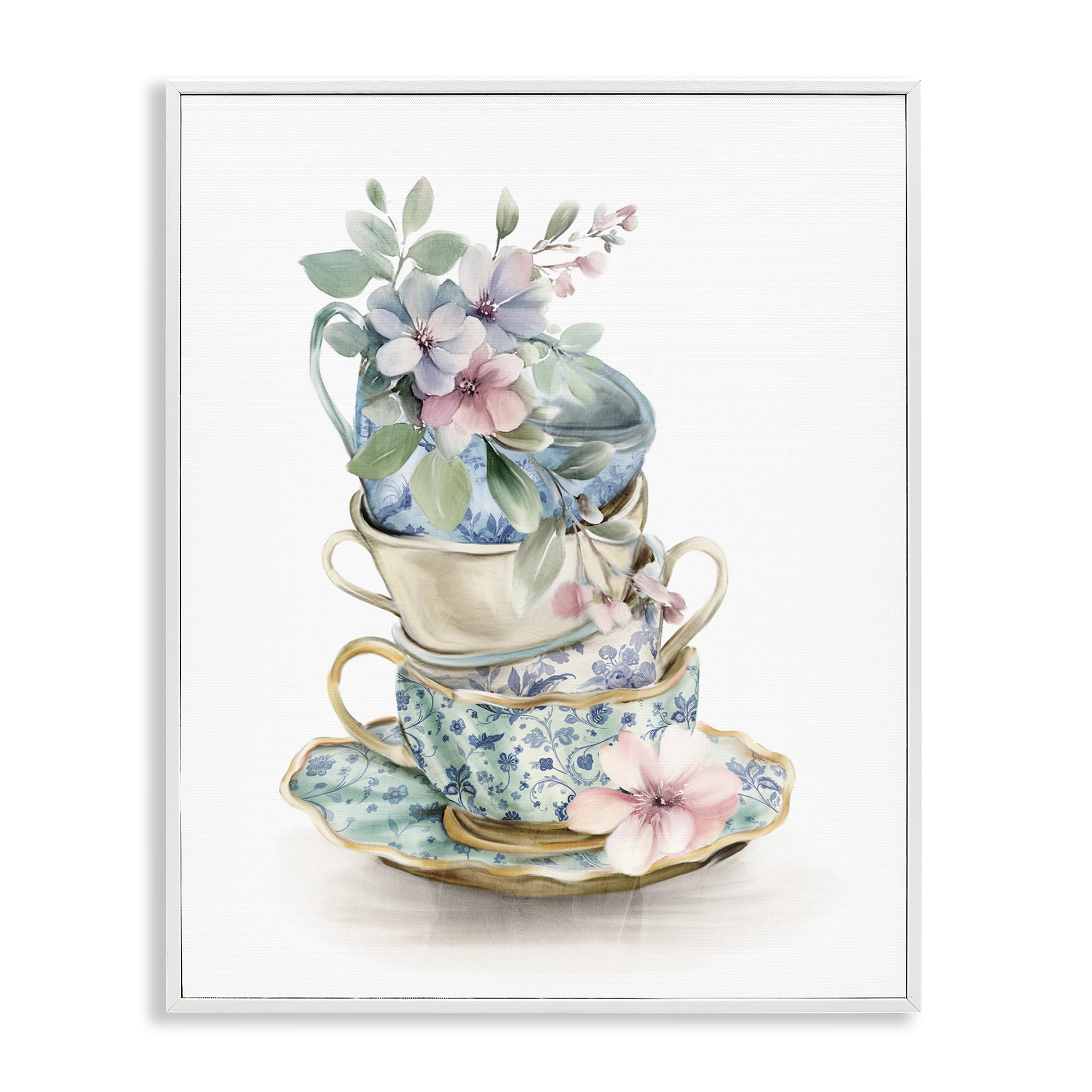 Stupell Industries Floral Teacup Chinoiserie White Framed Giclee Art, design by Kim Allen