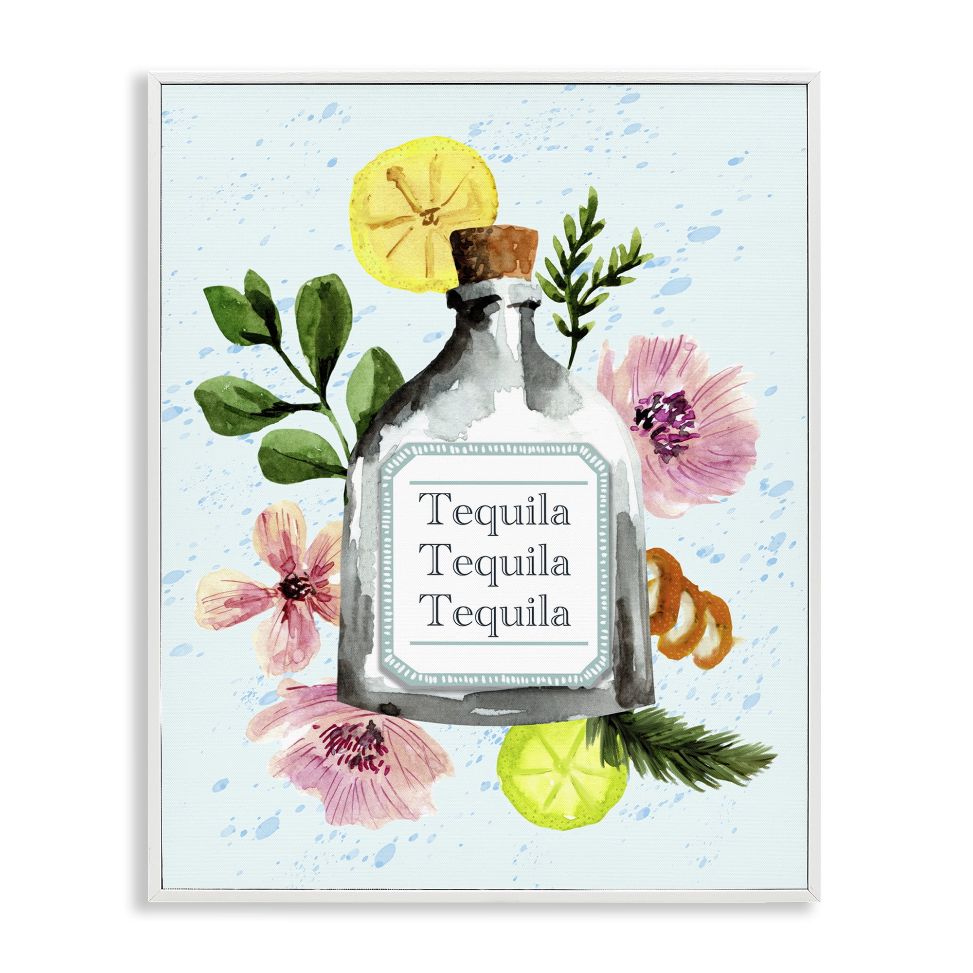 Stupell Industries Floral Tequila Bottle Food & Beverage Painting White Framed Art Print Wall Art, 16 x 20