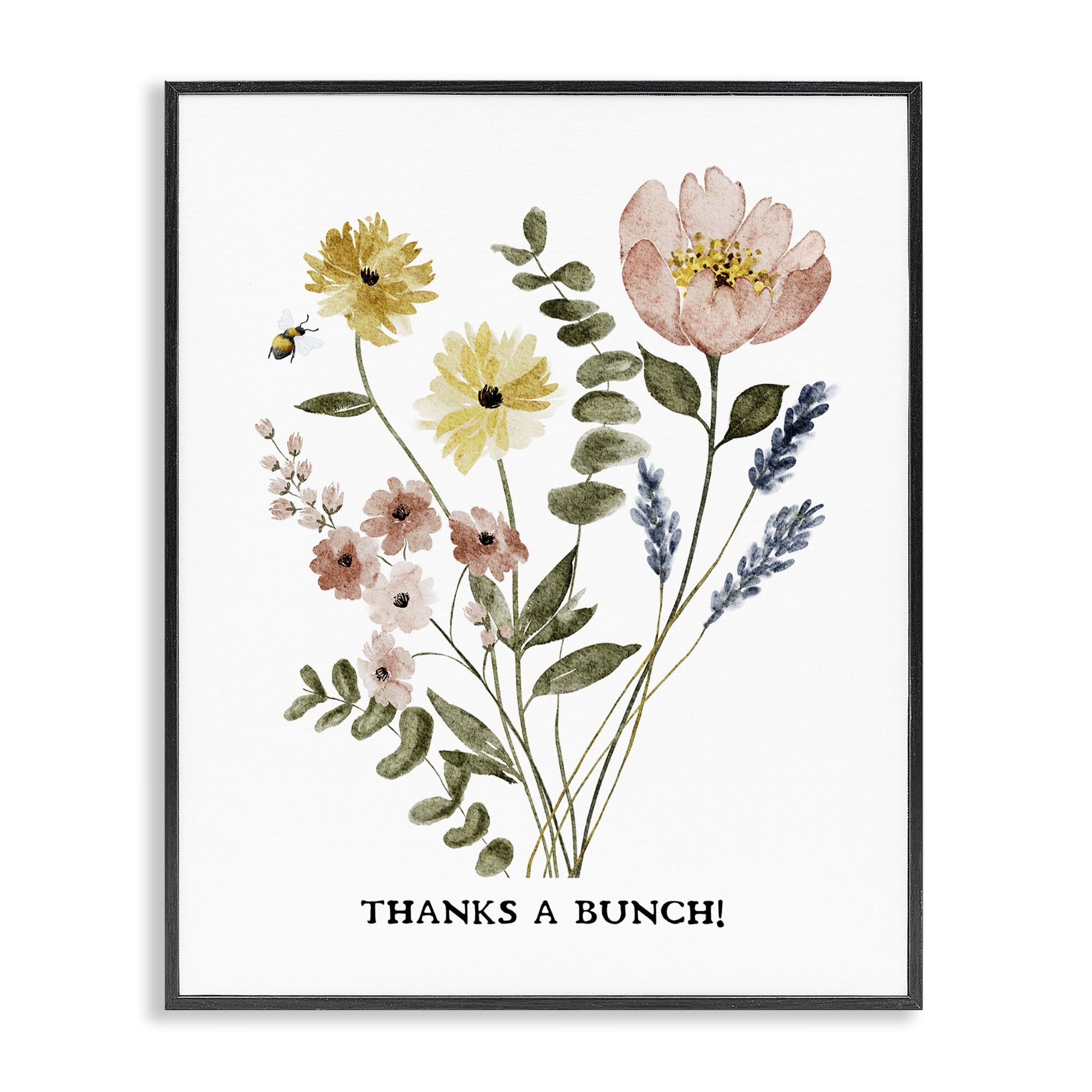 Stupell Industries Floral Thanks A Bunch Plants & Flowers Painting Black Framed Art Print Wall Art, 16 x 20