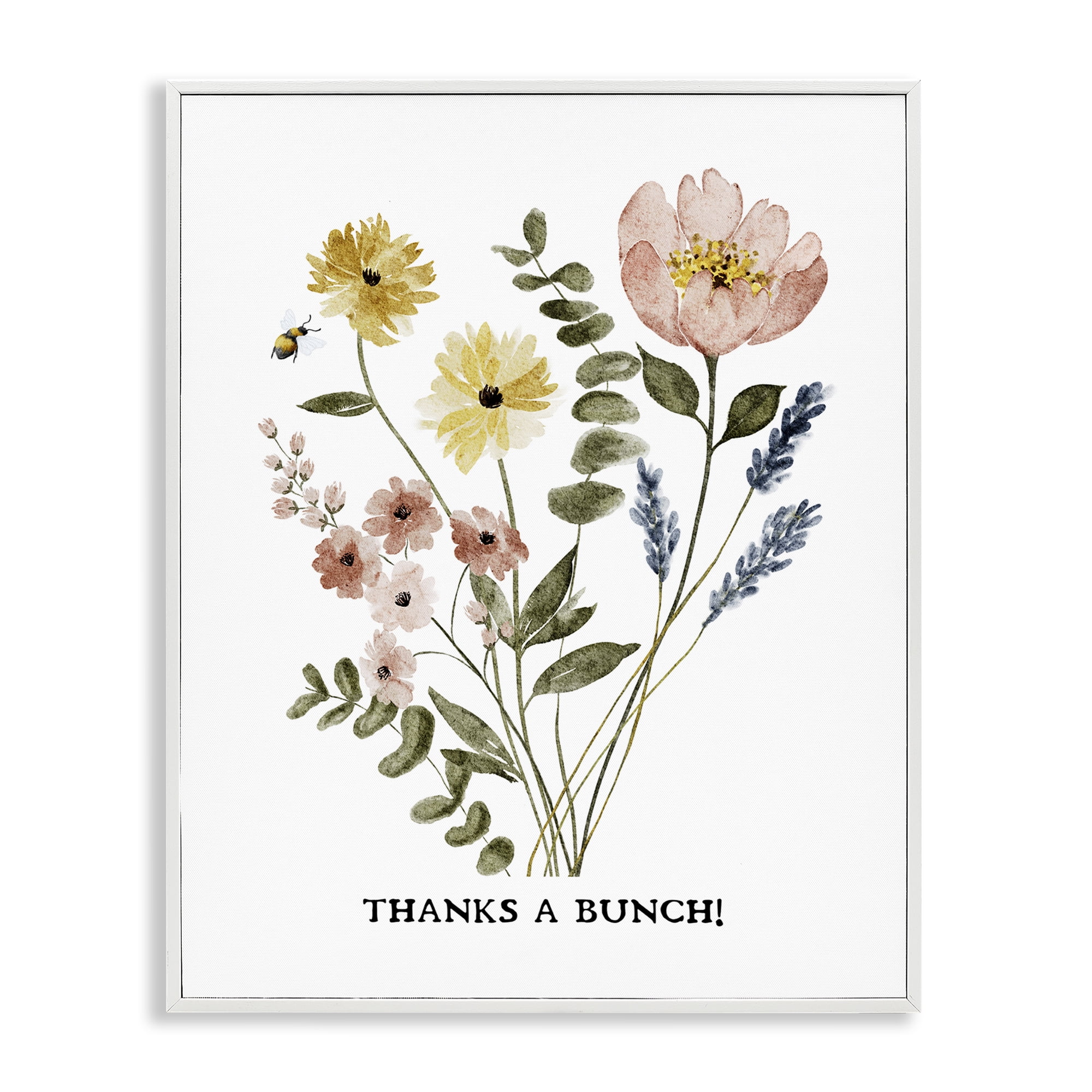Stupell Industries Floral Thanks A Bunch Plants & Flowers Painting White Framed Art Print Wall Art, 16 x 20