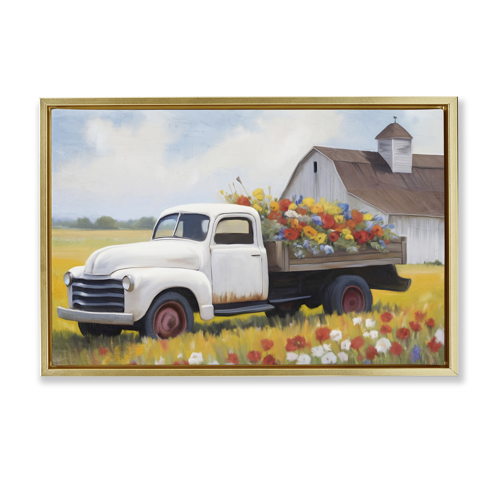 Stupell Industries Floral Truck Delivery Plants & Flowers Painting Gold Floater Framed Canvas Art Print Wall Art, 31 x 21