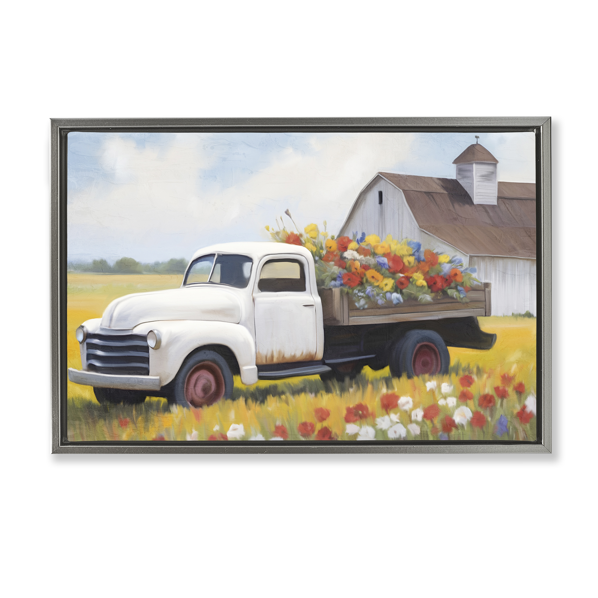 Stupell Industries Floral Truck Delivery Plants & Flowers Painting Gray Floater Framed Canvas Art Print Wall Art, 31 x 21