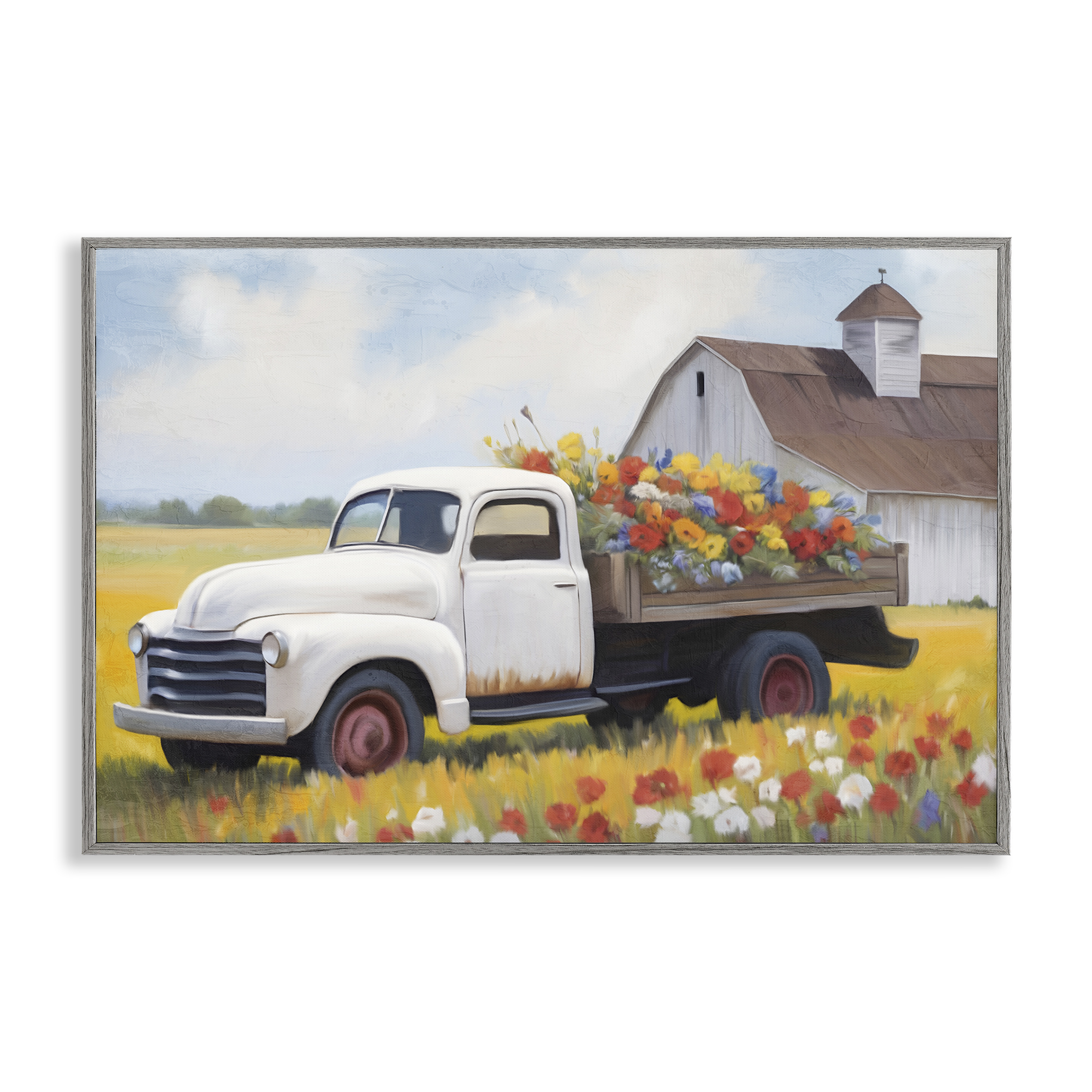 Stupell Industries Floral Truck Delivery Plants & Flowers Painting Gray Framed Art Print Wall Art, 24 x 16