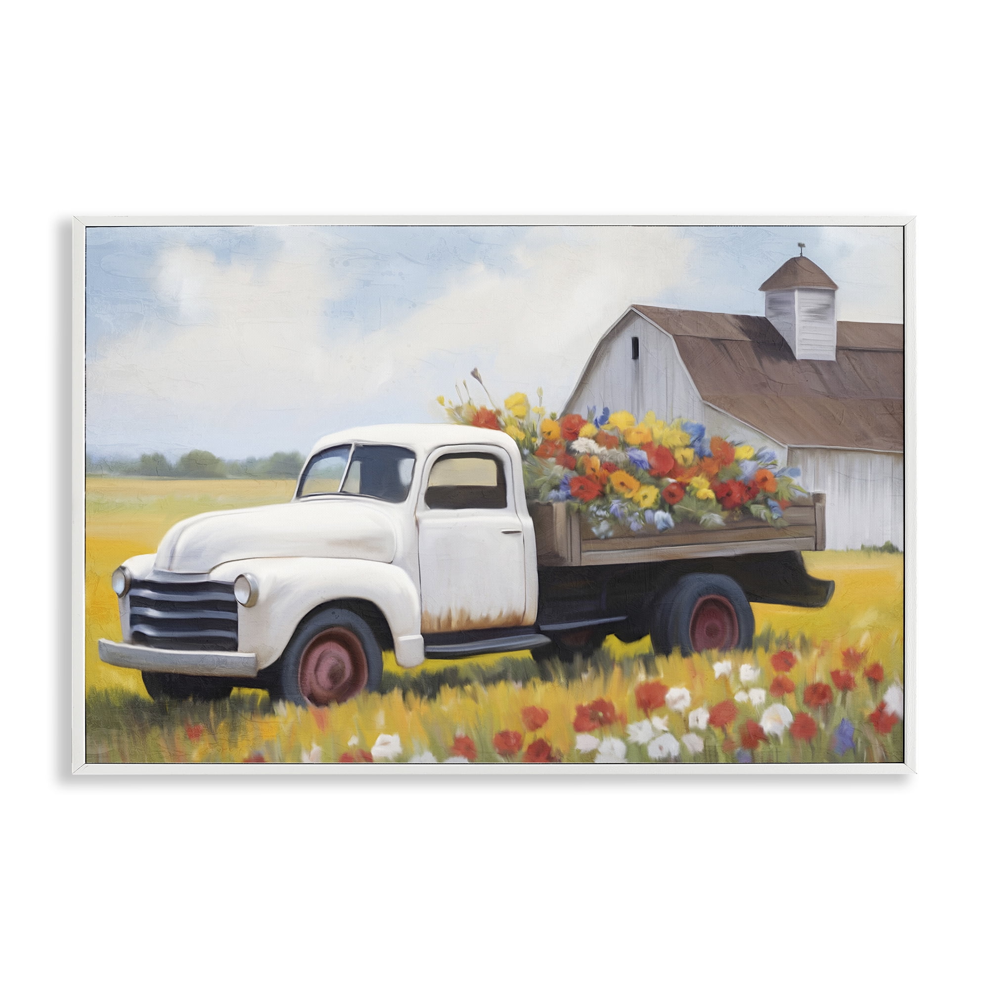 Stupell Industries Floral Truck Delivery Plants & Flowers Painting White Framed Art Print Wall Art, 24 x 16