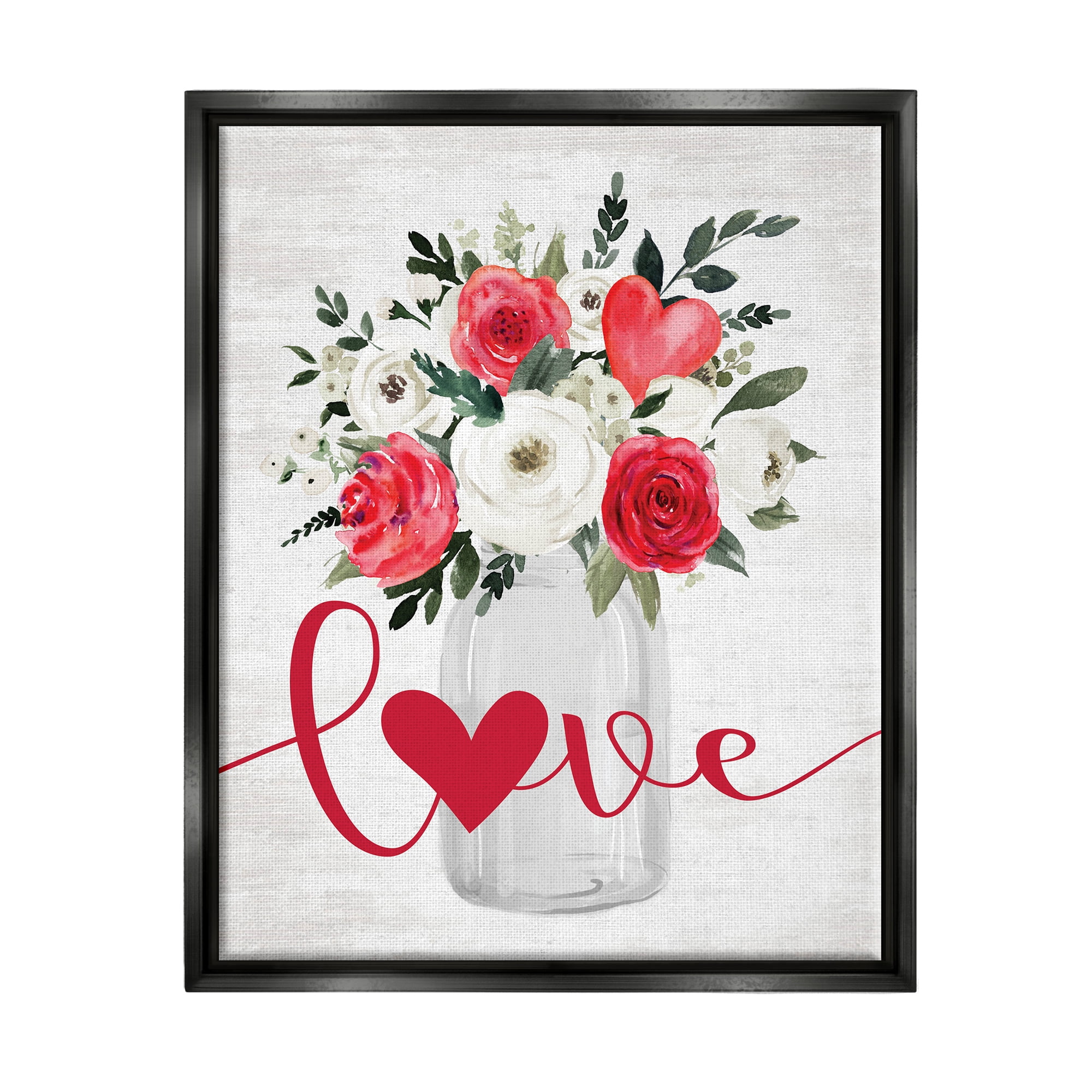 Stupell Industries Floral Valentine's Love Bouquet Botanical & Floral Painting Black Floater Framed Canvas Art Print Wall Art, 17 x 21