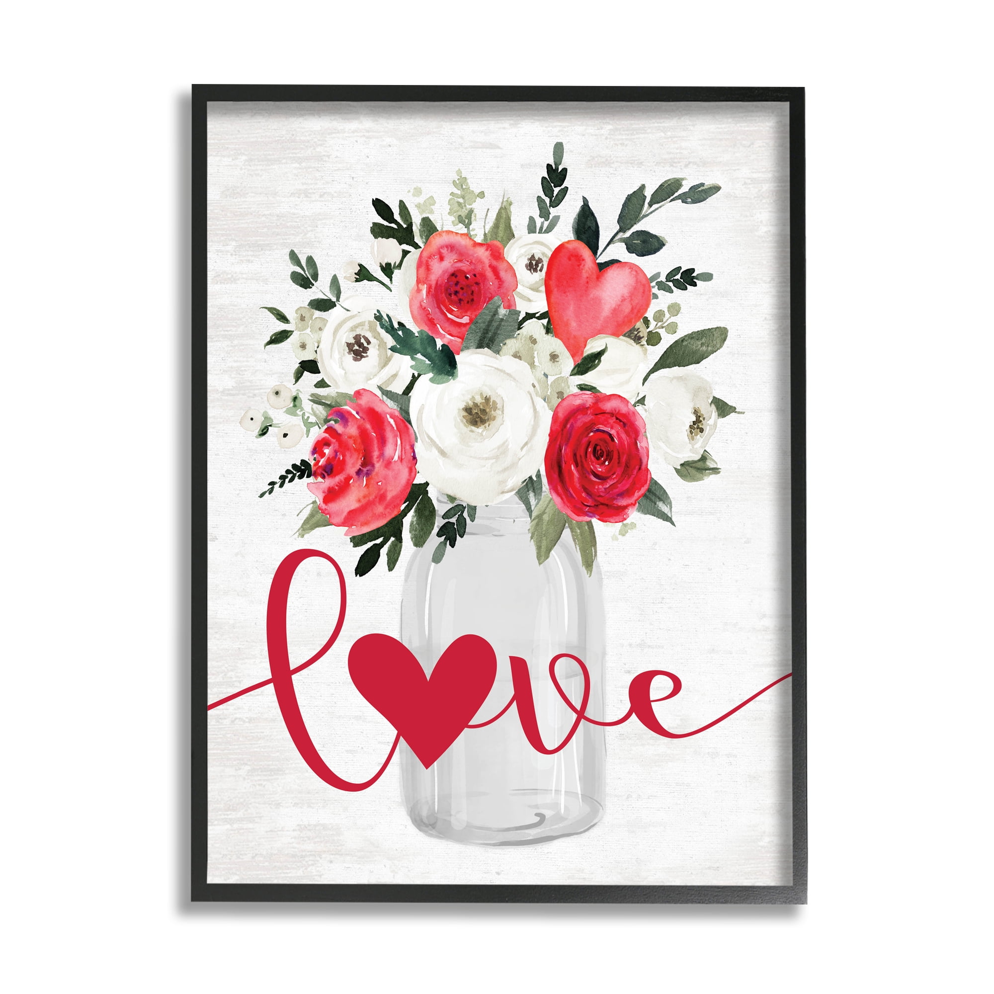 Stupell Industries Floral Valentine's Love Bouquet Botanical & Floral Painting Black Framed Art Print Wall Art, 11 x 14