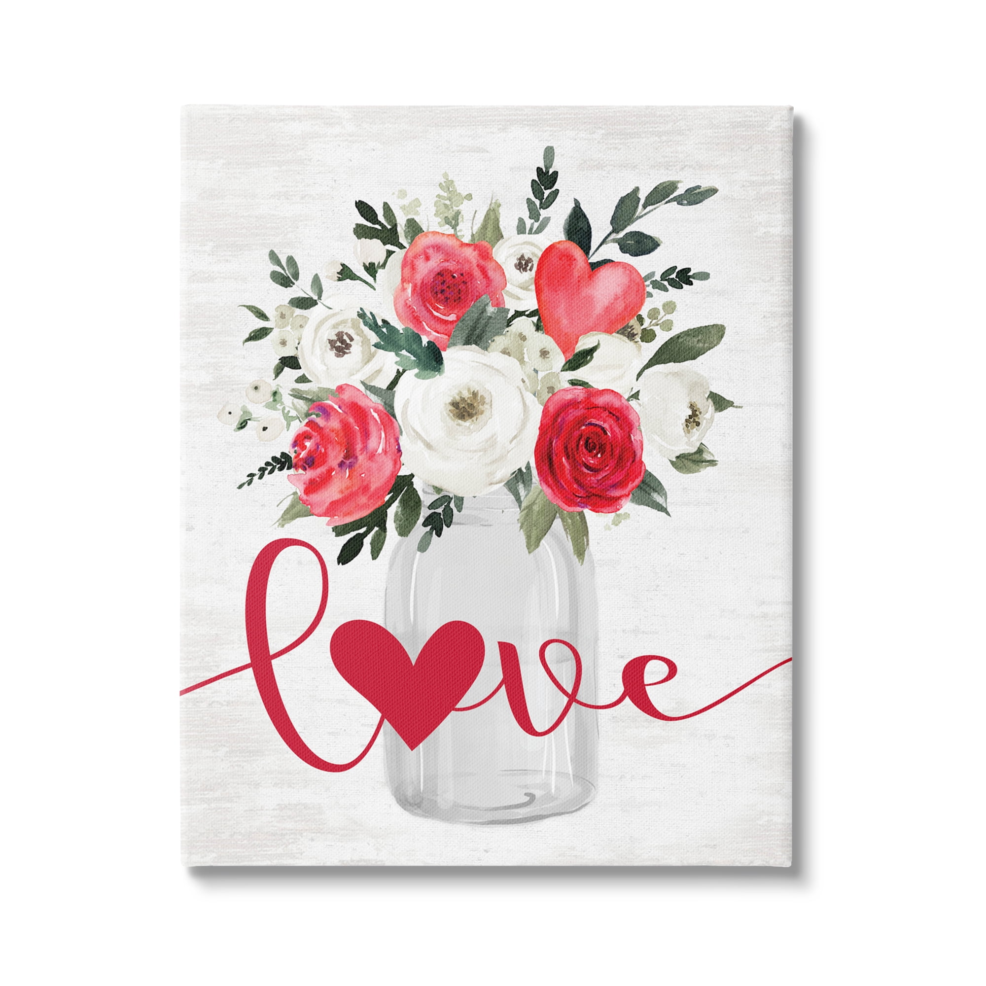 Stupell Industries Floral Valentine's Love Bouquet Botanical & Floral Painting Gallery Wrapped Canvas Art Print Wall Art, 24 x 30