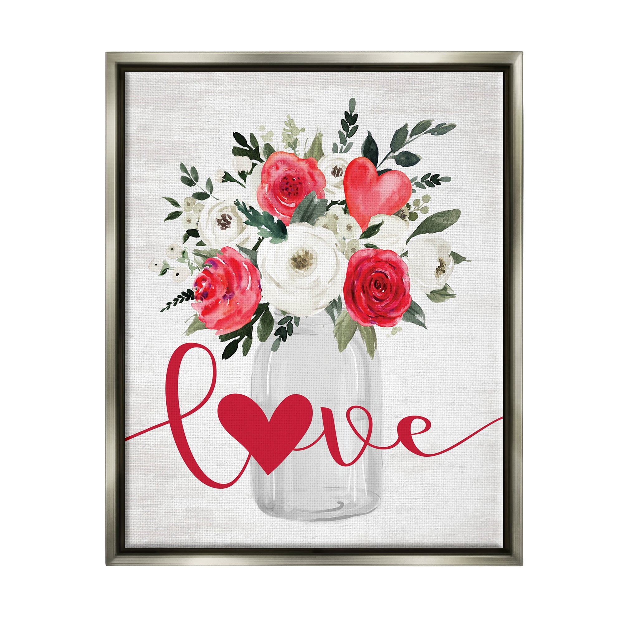 Stupell Industries Floral Valentine's Love Bouquet Botanical & Floral Painting Gray Floater Framed Canvas Art Print Wall Art, 25 x 31