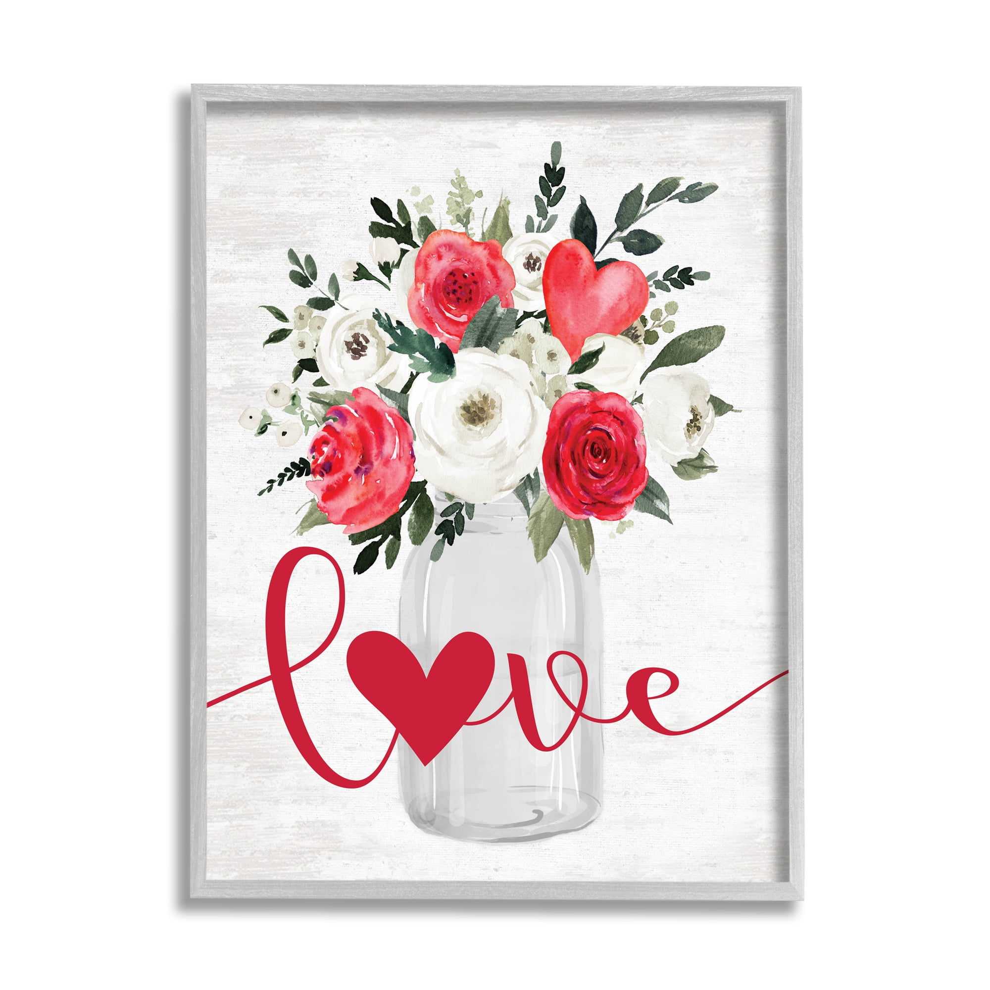 Stupell Industries Floral Valentine's Love Bouquet Botanical & Floral Painting Gray Framed Art Print Wall Art, 16 x 20