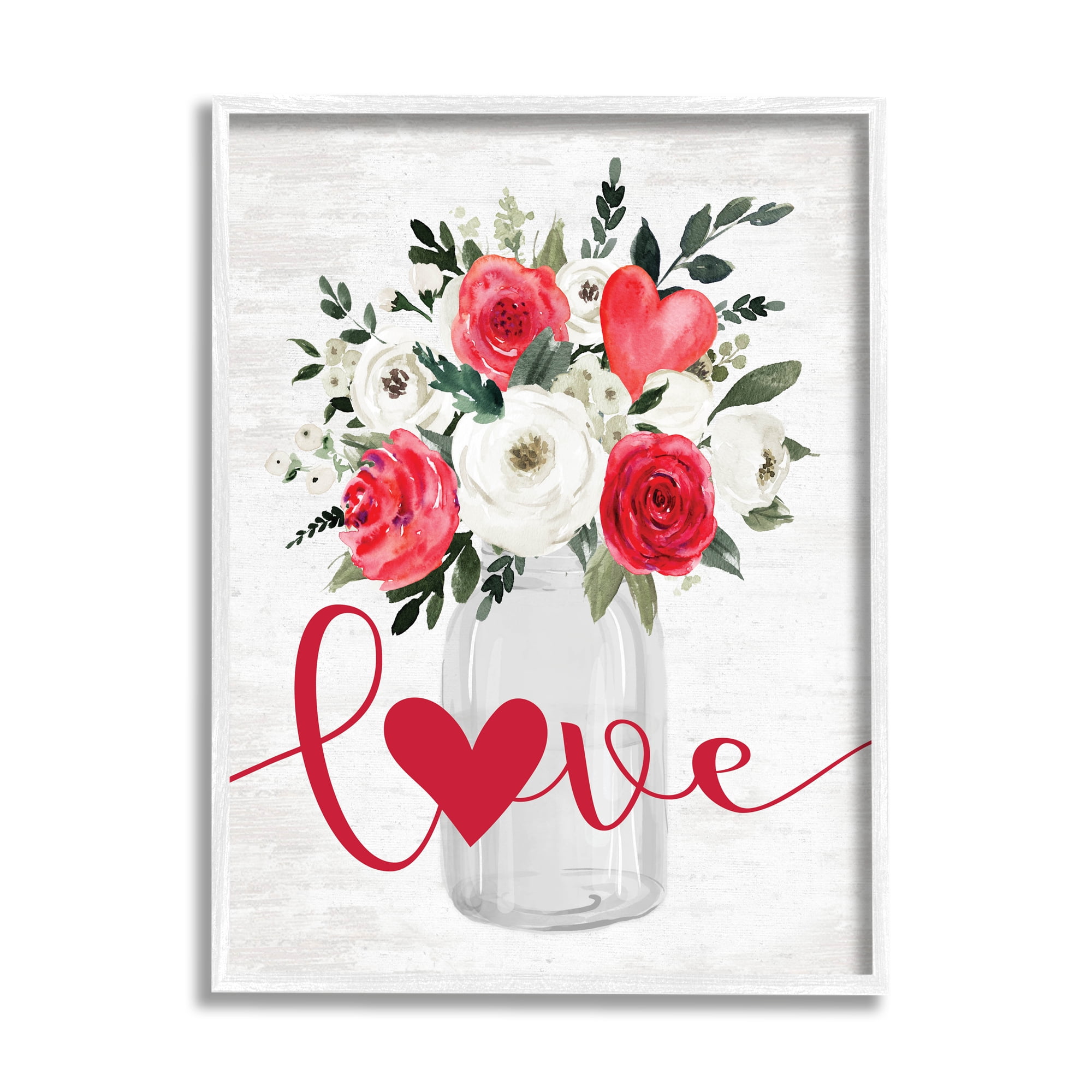 Stupell Industries Floral Valentine's Love Bouquet Botanical & Floral Painting White Framed Art Print Wall Art, 11 x 14