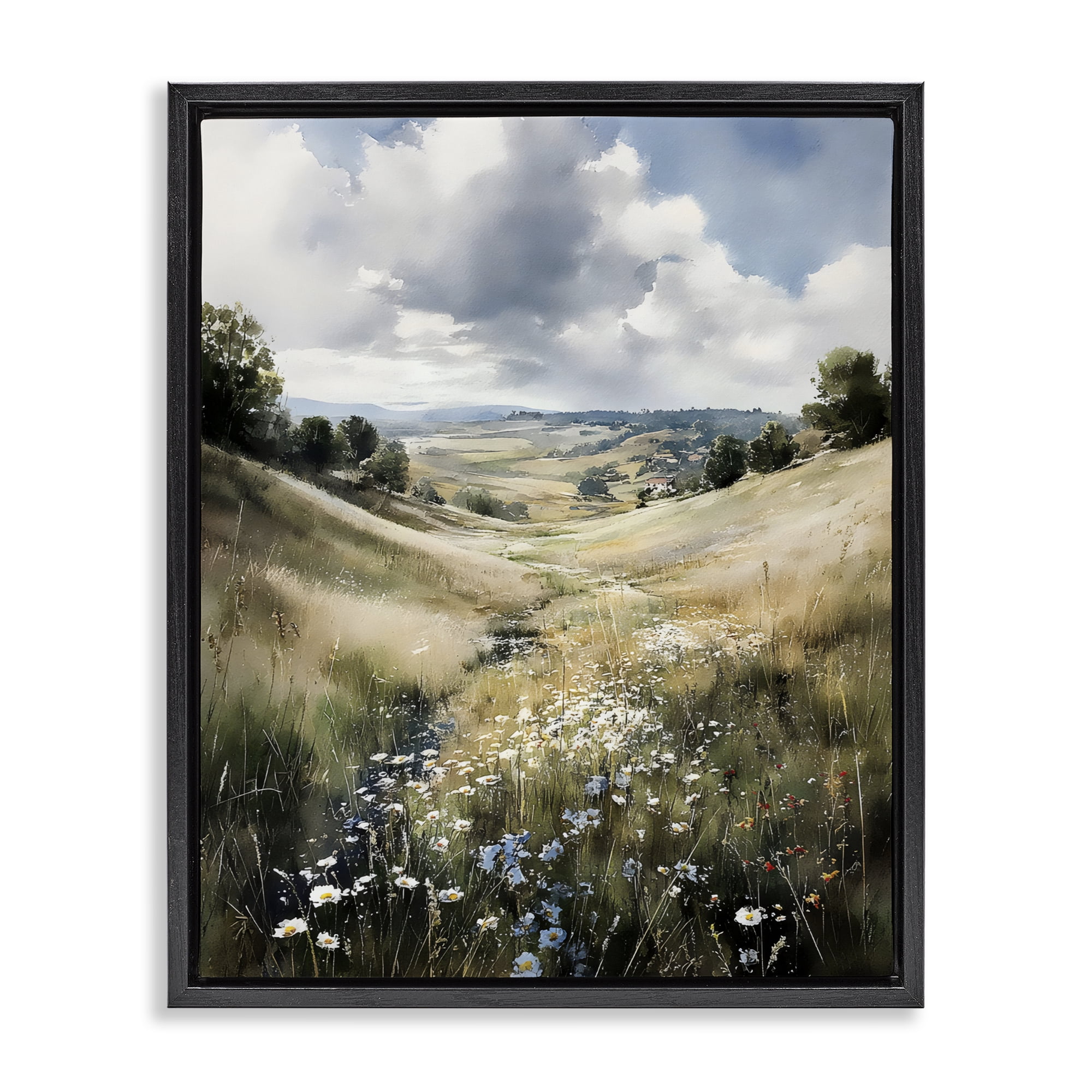 Stupell Industries Floral Valley of Wild Daisies Black Framed Floater Canvas Wall Art, design by Franklyn Gregory