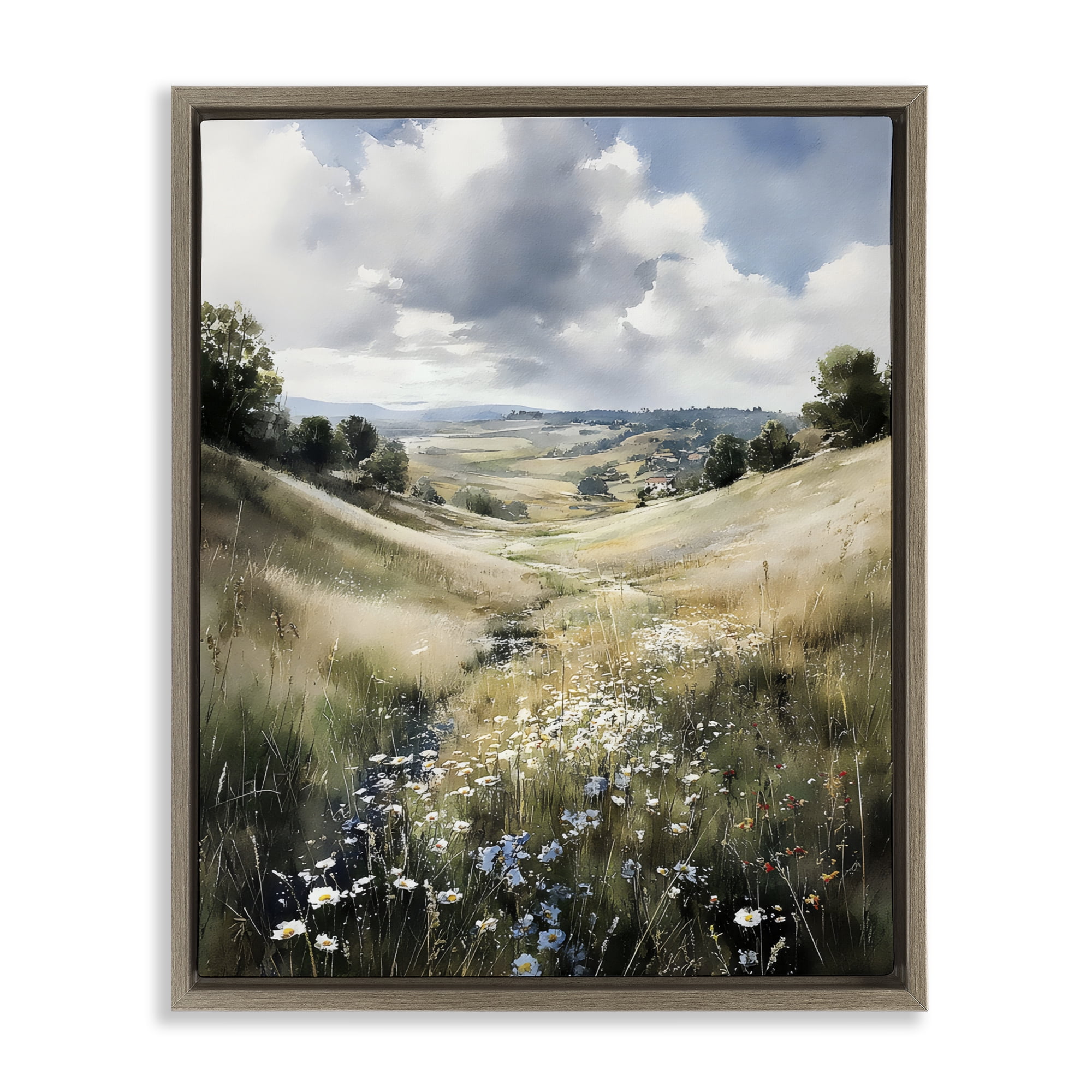 Stupell Industries Floral Valley of Wild Daisies Brown Framed Floater Canvas Wall Art, design by Franklyn Gregory