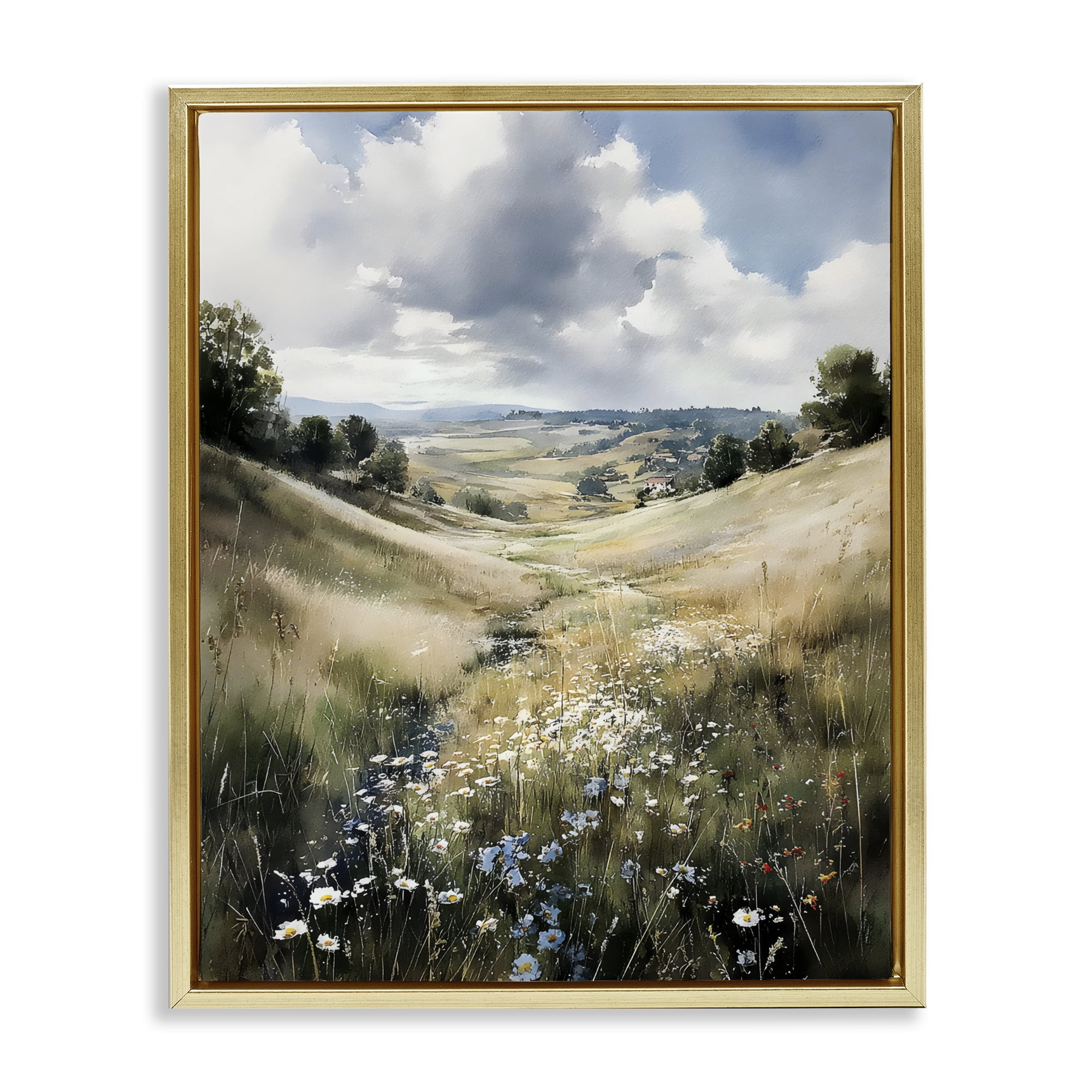 Stupell Industries Floral Valley of Wild Daisies Gold Framed Floater Canvas Wall Art, design by Franklyn Gregory