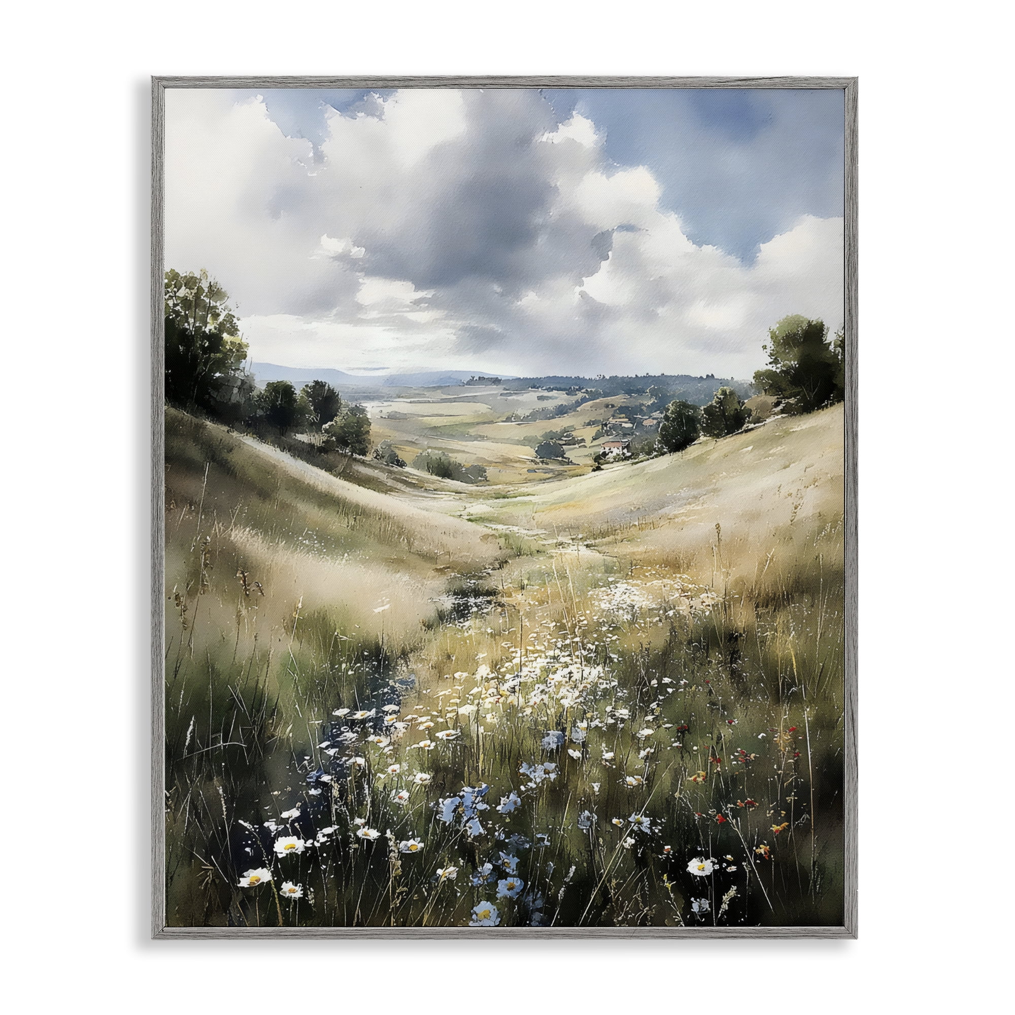 Stupell Industries Floral Valley of Wild Daisies Gray Framed Giclee Art, design by Franklyn Gregory